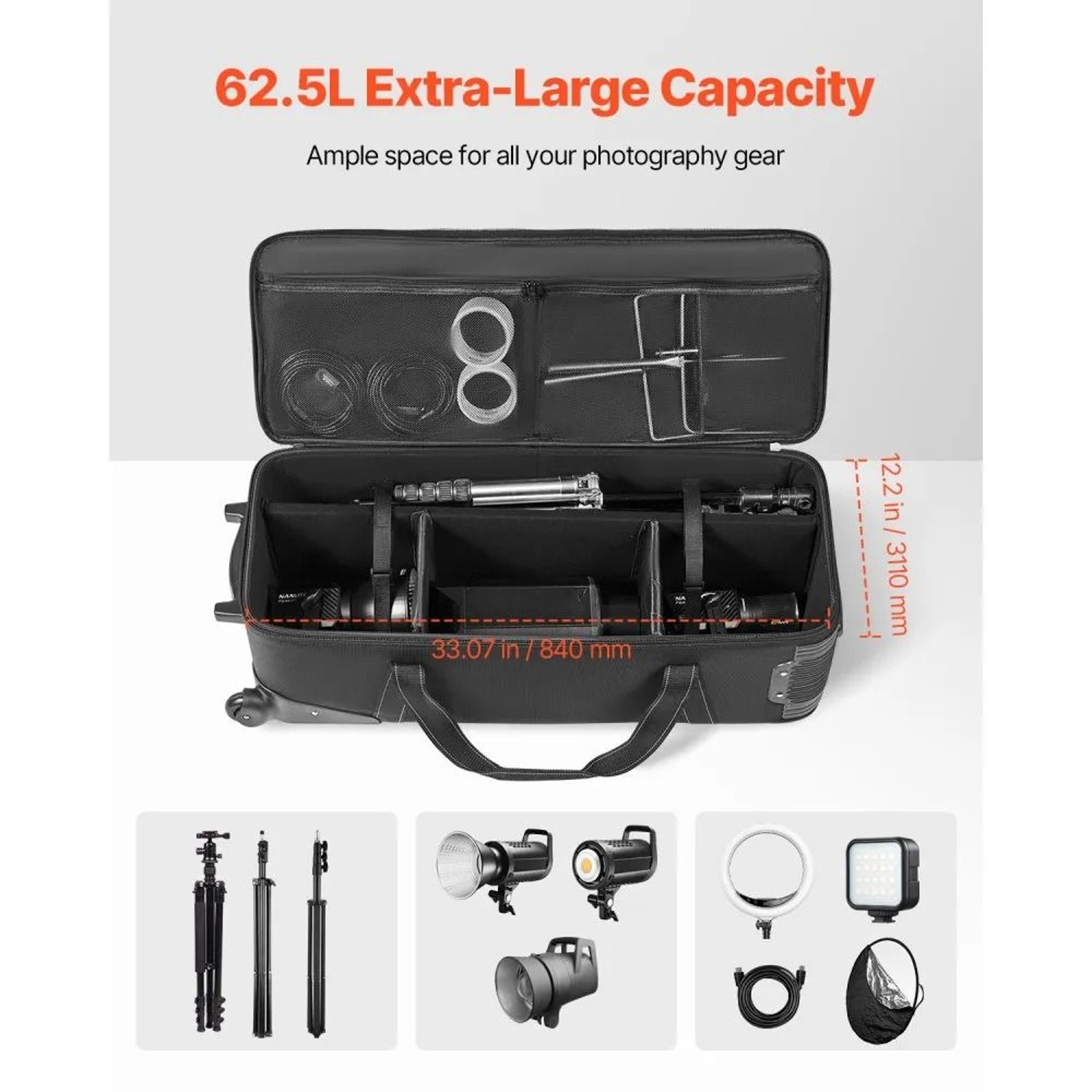 Rolling Camera Bag With Wheels And Padded Dividers For Studio Equipment 2