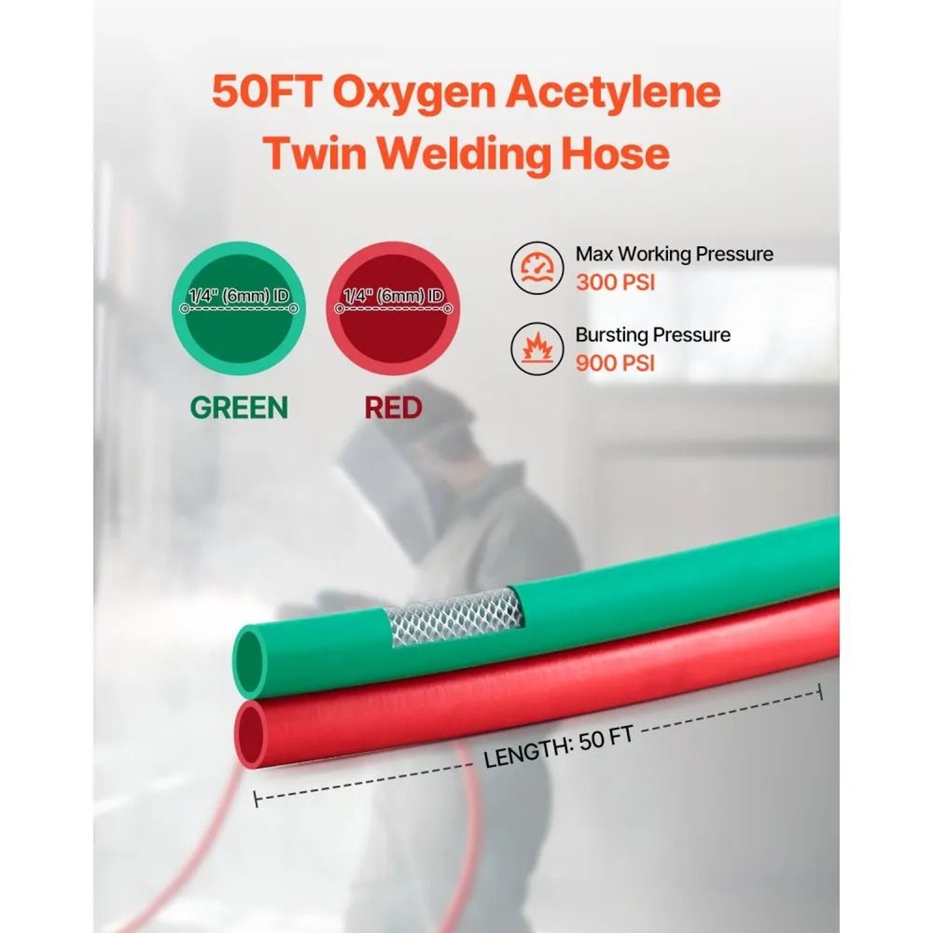 Oxygen Acetylene Twin Welding Hose 14 Inch X 50 FT With TGrade Rubber And B Fittings 1