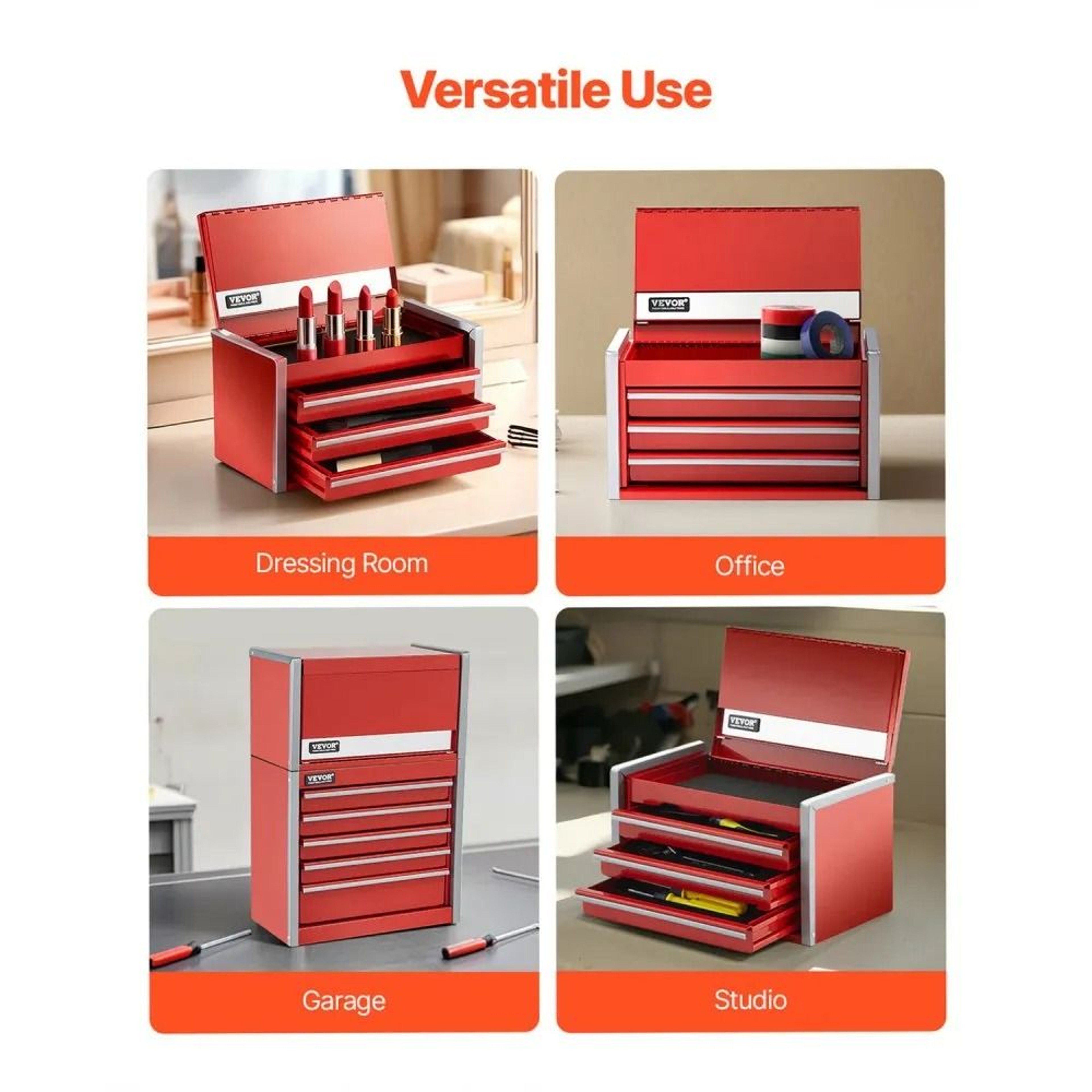Mini Metal Tool Box With 3 Drawers And Magnetic Locking Lid  Red 3