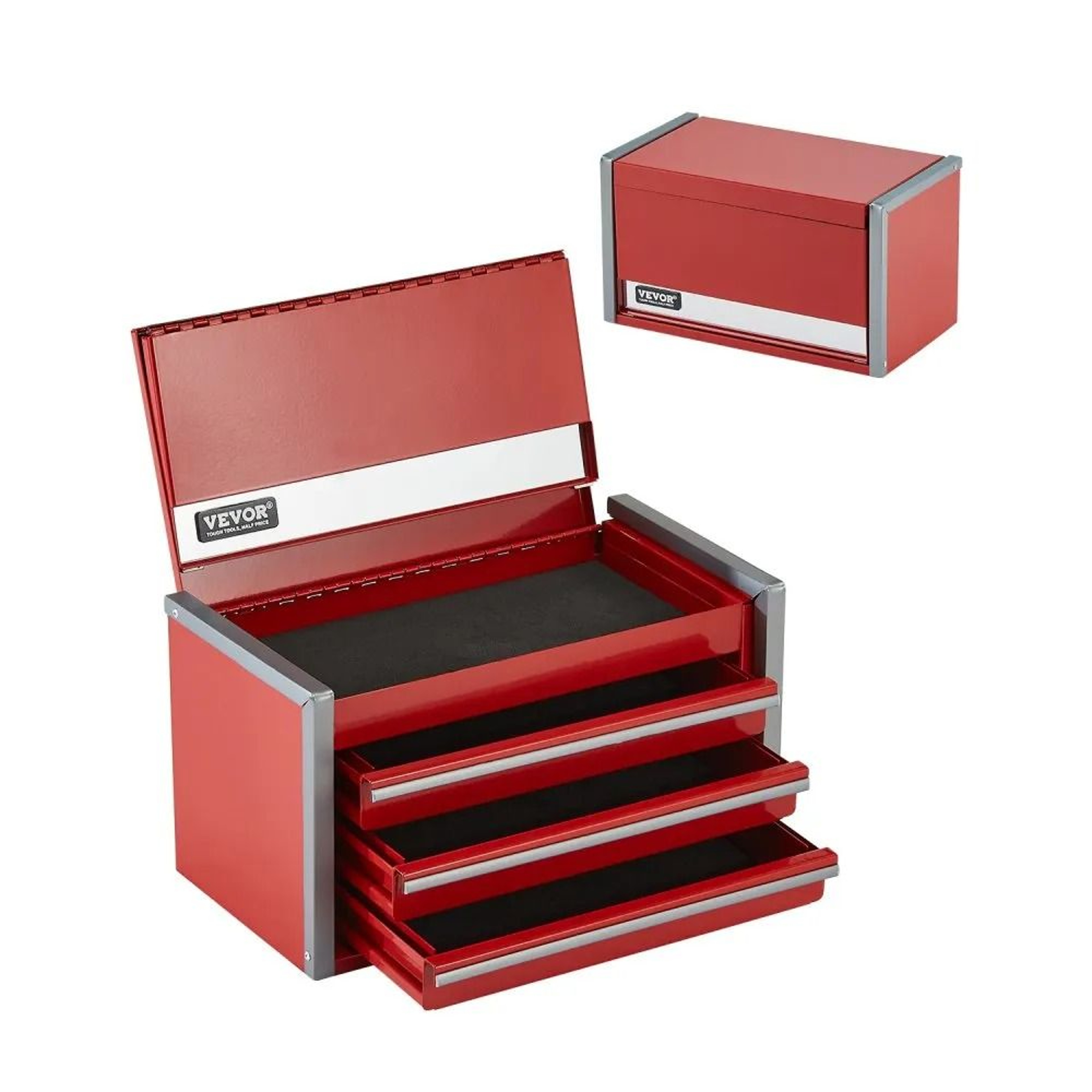 Mini Metal Tool Box With 3 Drawers And Magnetic Locking Lid  Red 0