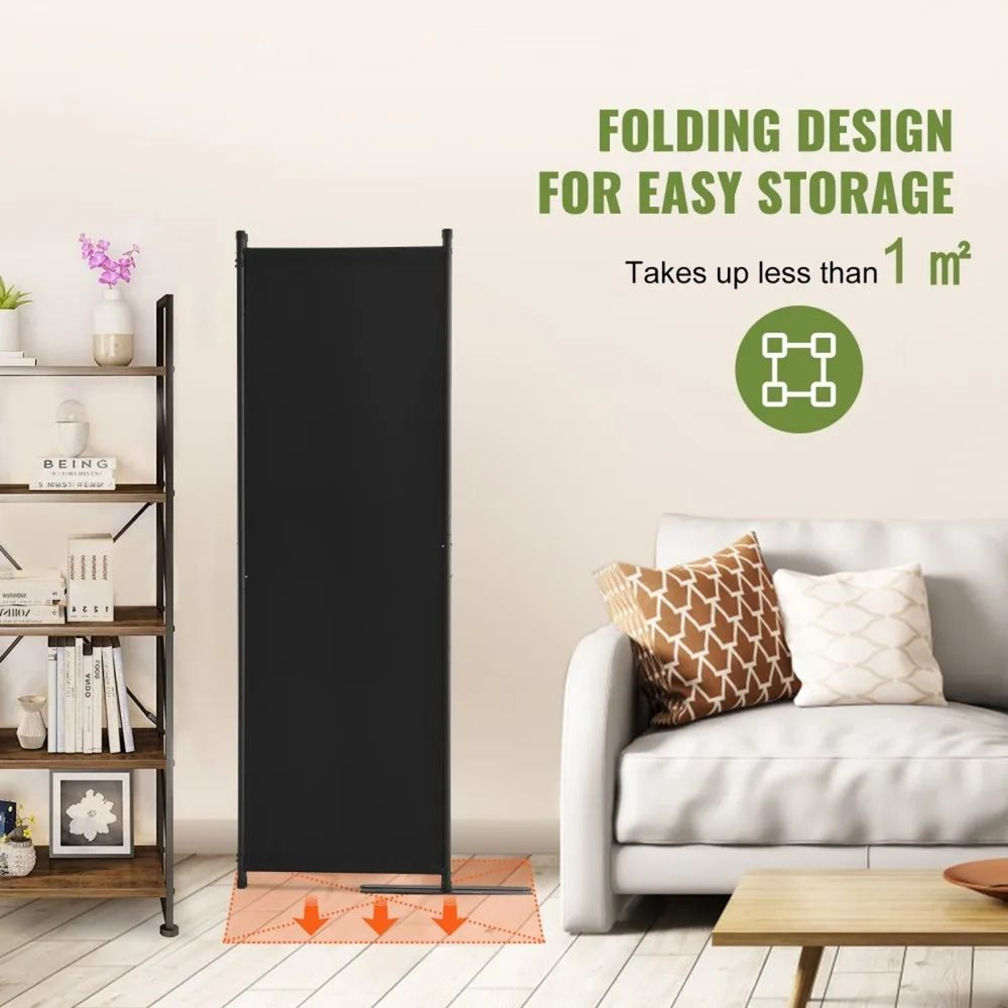 4 Panel Folding Room Divider With Freestanding Privacy Screen In Black 6