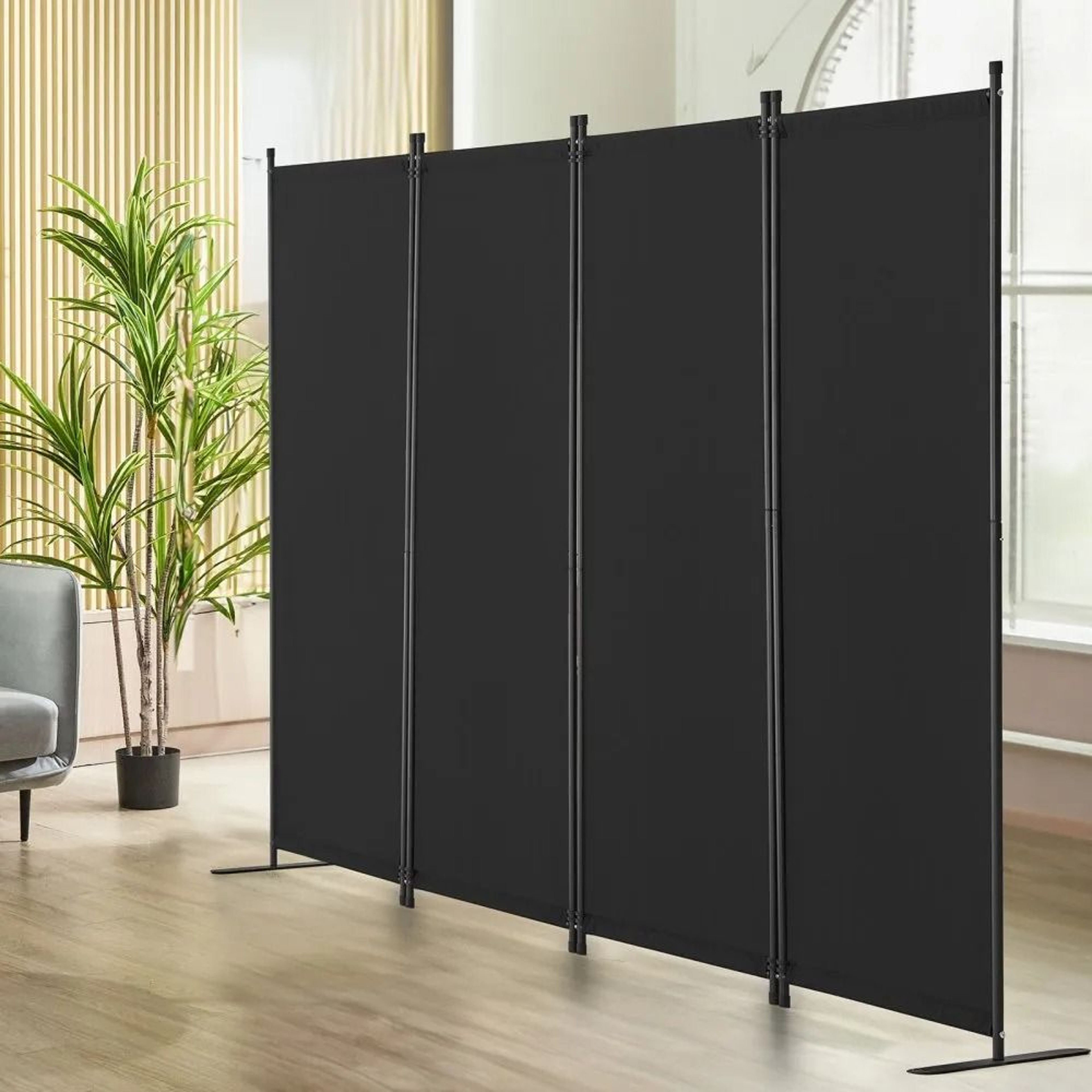 4 Panel Folding Room Divider With Freestanding Privacy Screen In Black 7