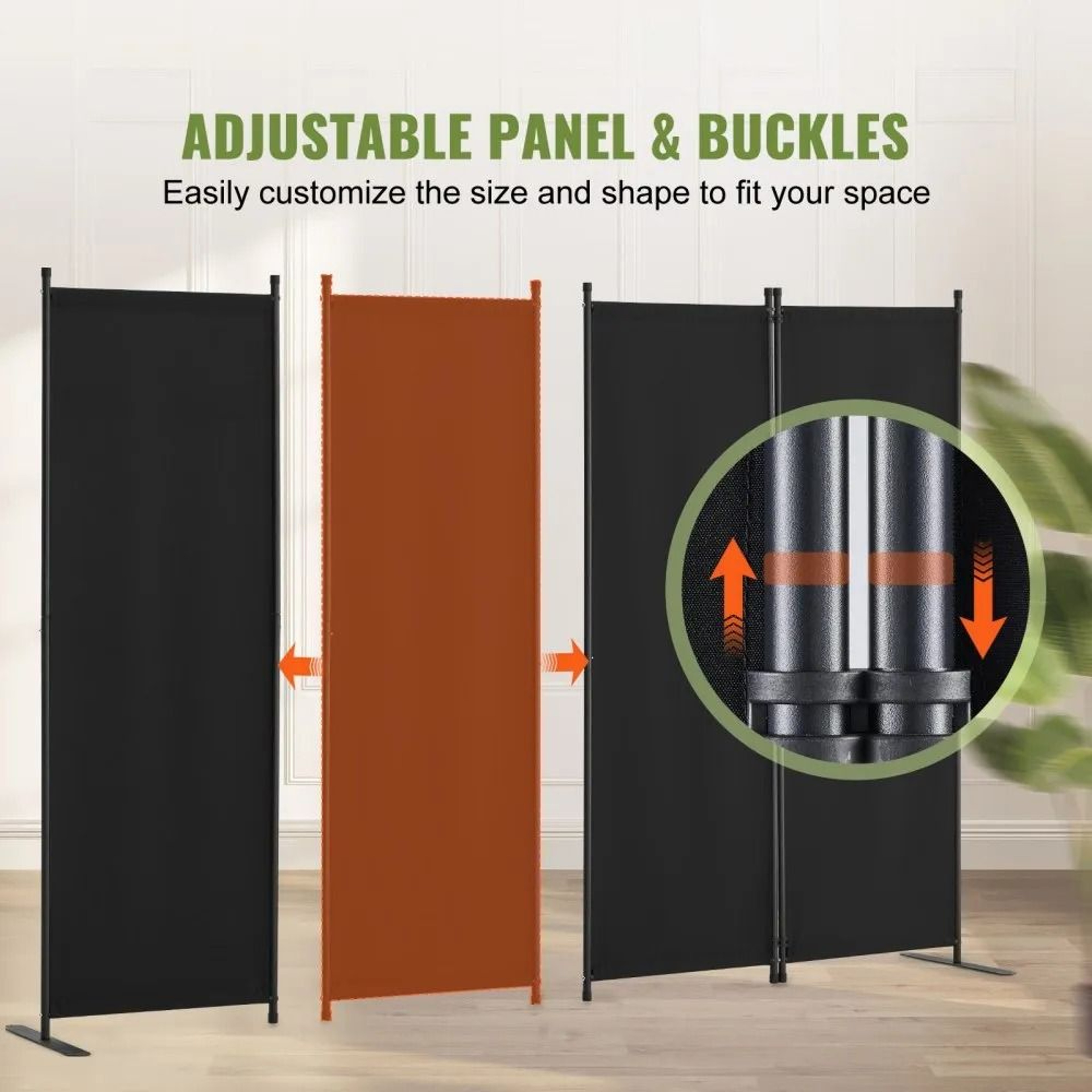 4 Panel Folding Room Divider With Freestanding Privacy Screen In Black 1