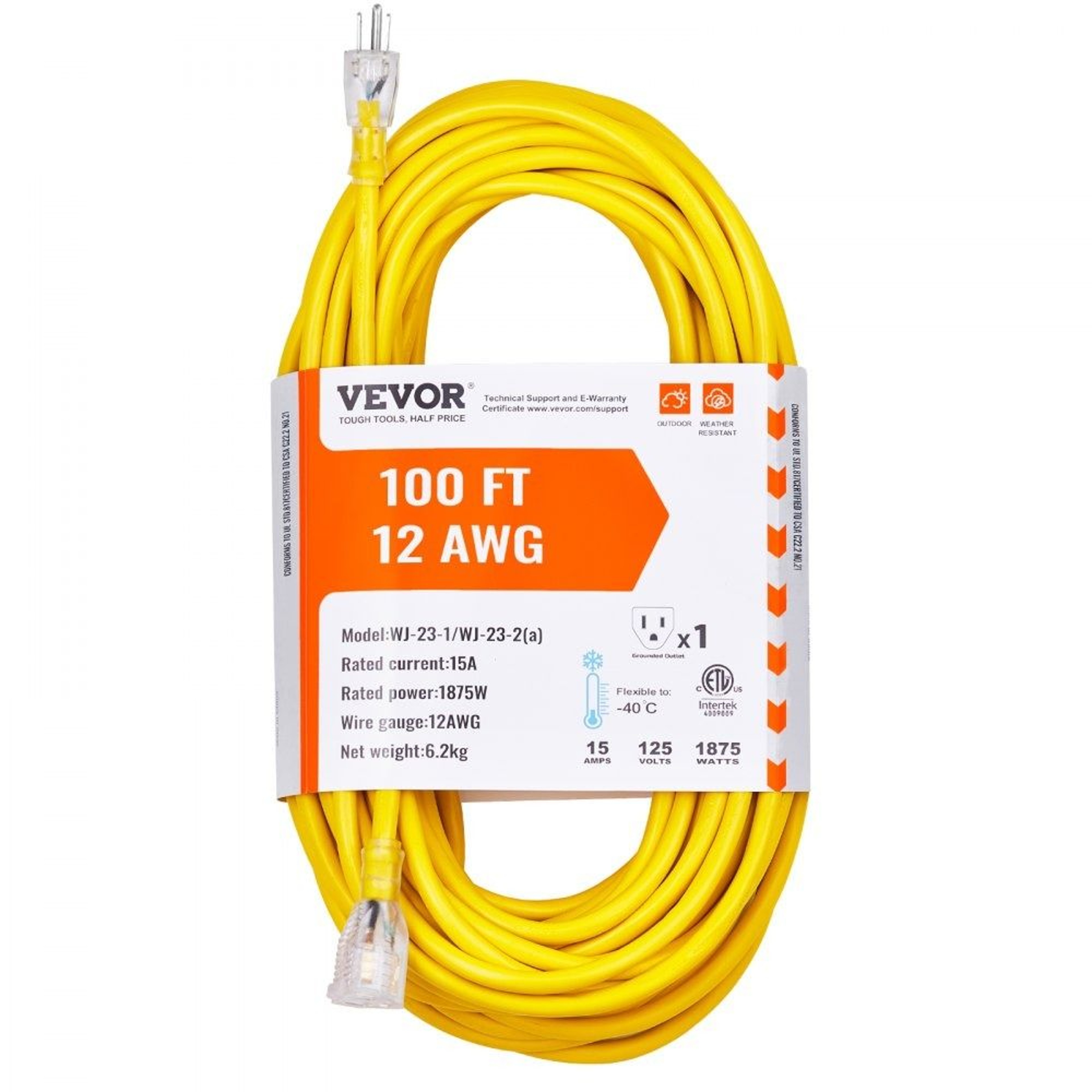 100FT Heavy Duty Extension Cord 12 AWG 15A With Lighted End For Indoor And Outdoor Use 0