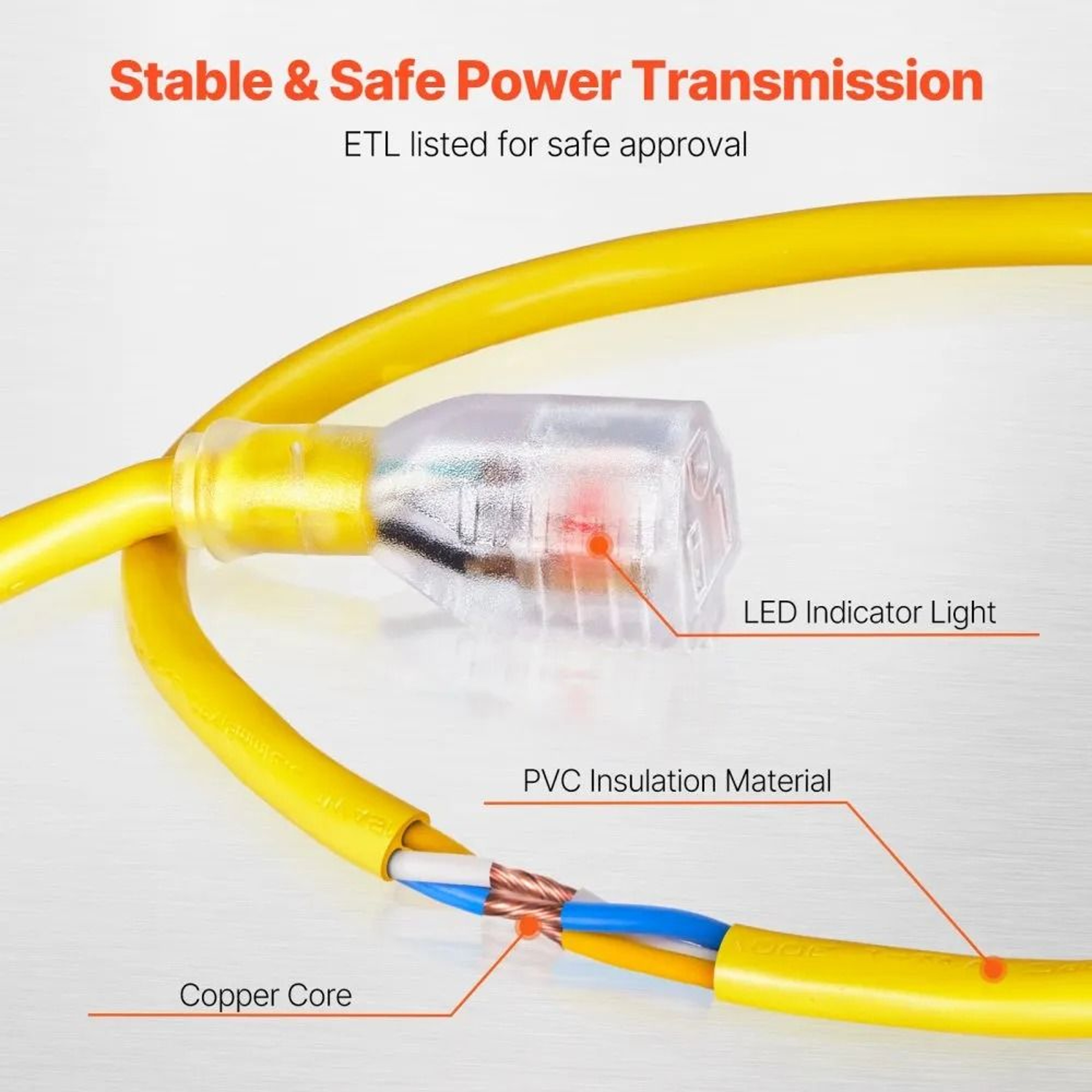 100FT Heavy Duty Extension Cord 12 AWG 15A With Lighted End For Indoor And Outdoor Use 4