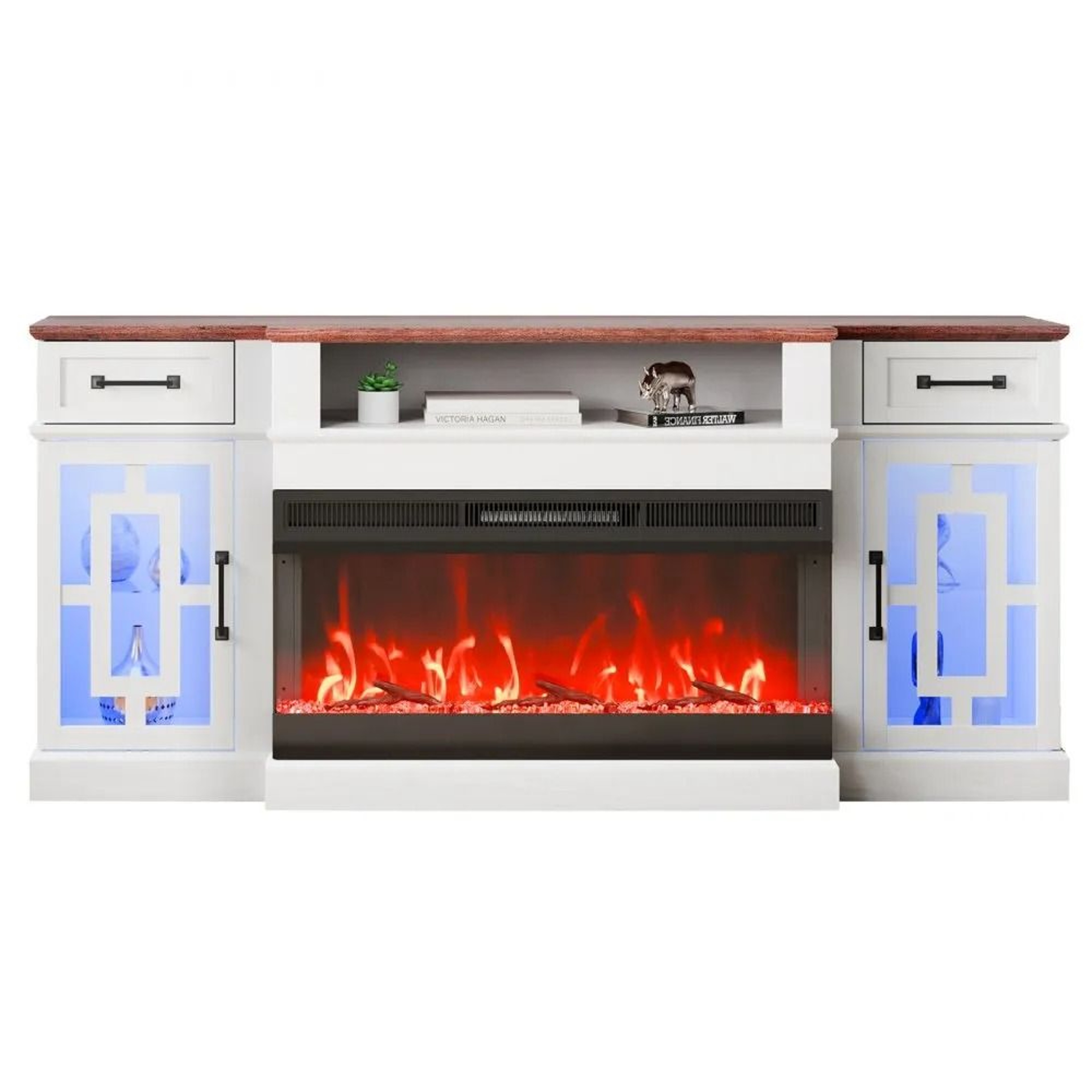 Fireplace TV Stand For 80Inch TVs With 36Inch Electric Fireplace And LED Lights 0