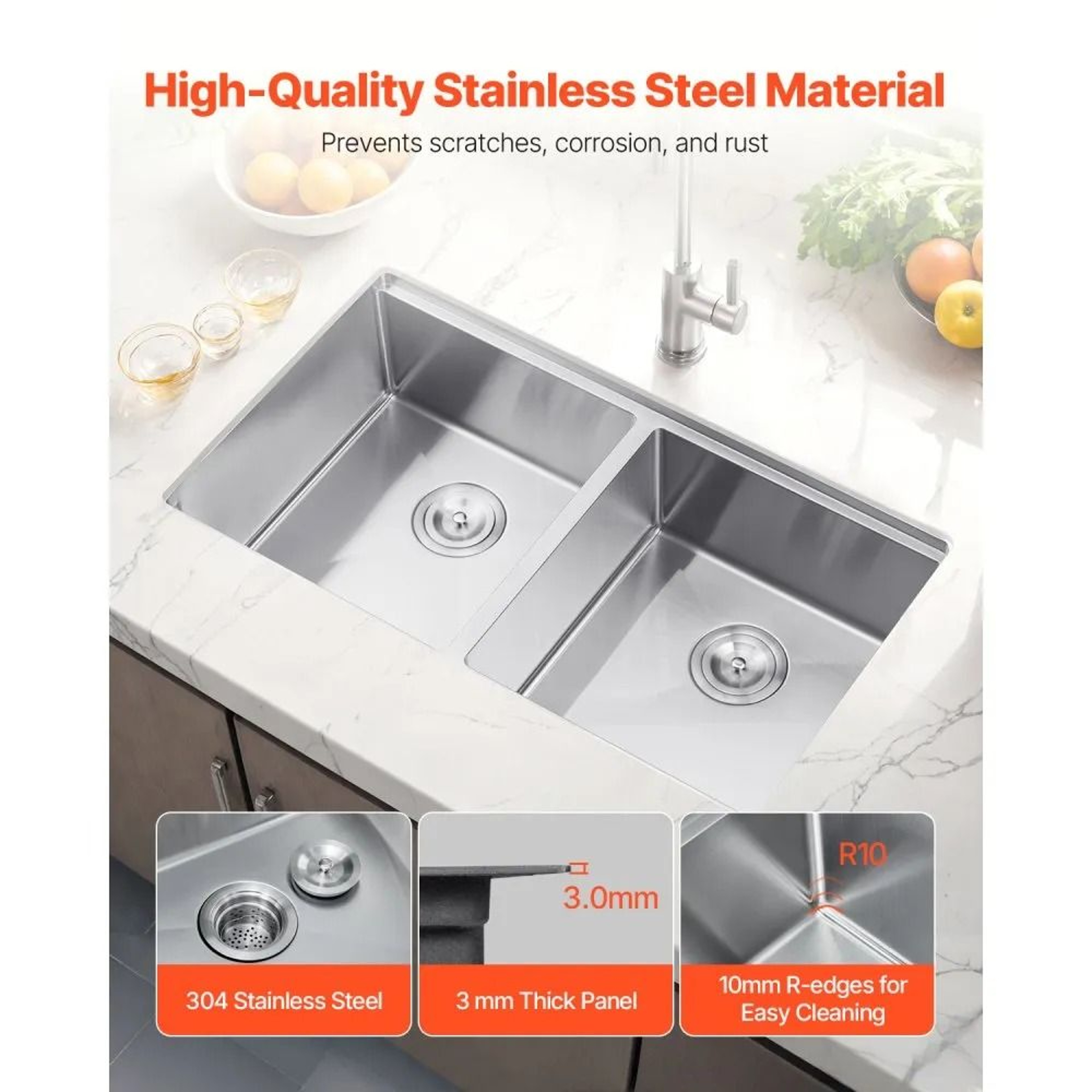 33 Inch Stainless Steel Kitchen Workstation Sink With Double Bowl And Accessories 2