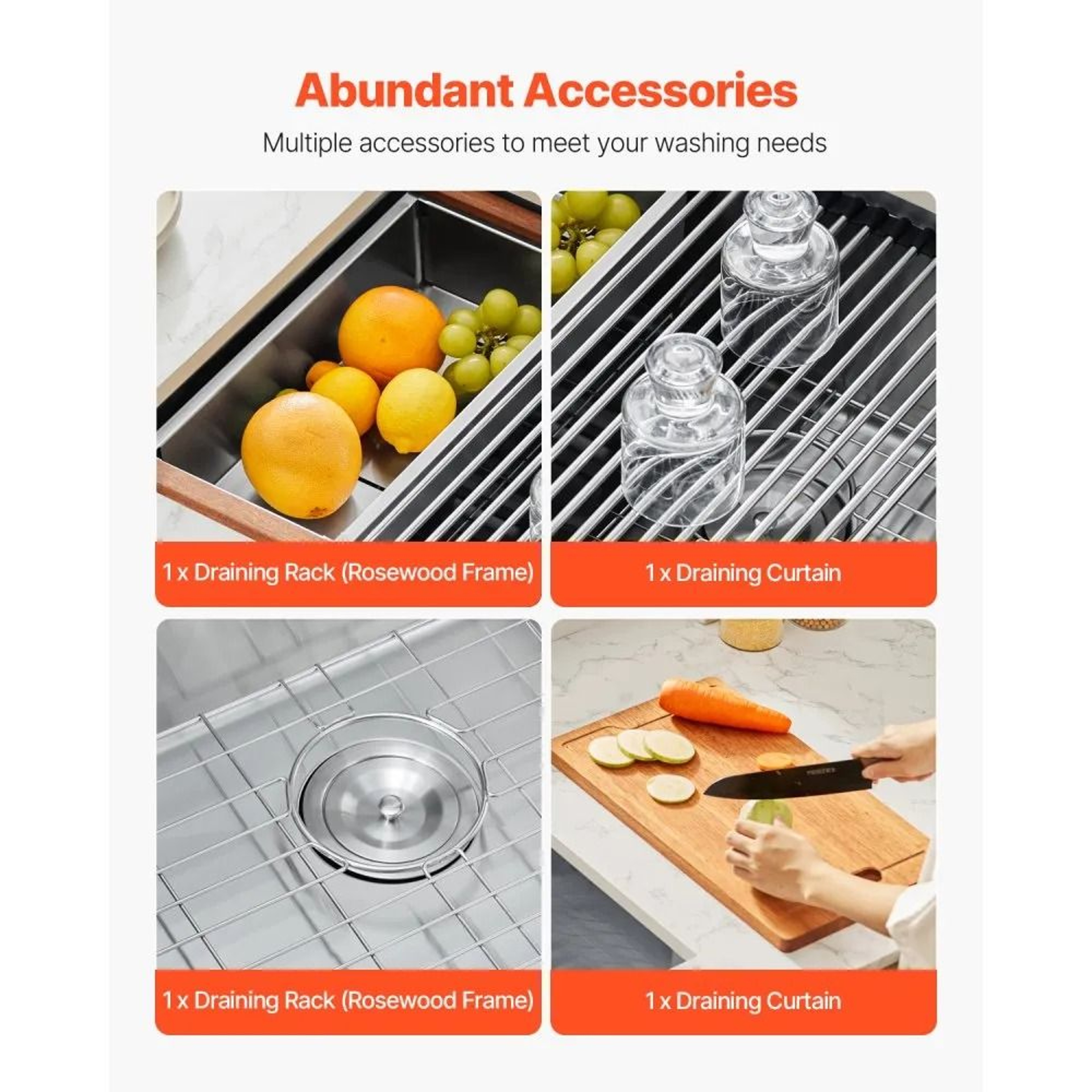 33 Inch Stainless Steel Kitchen Workstation Sink With Double Bowl And Accessories 3