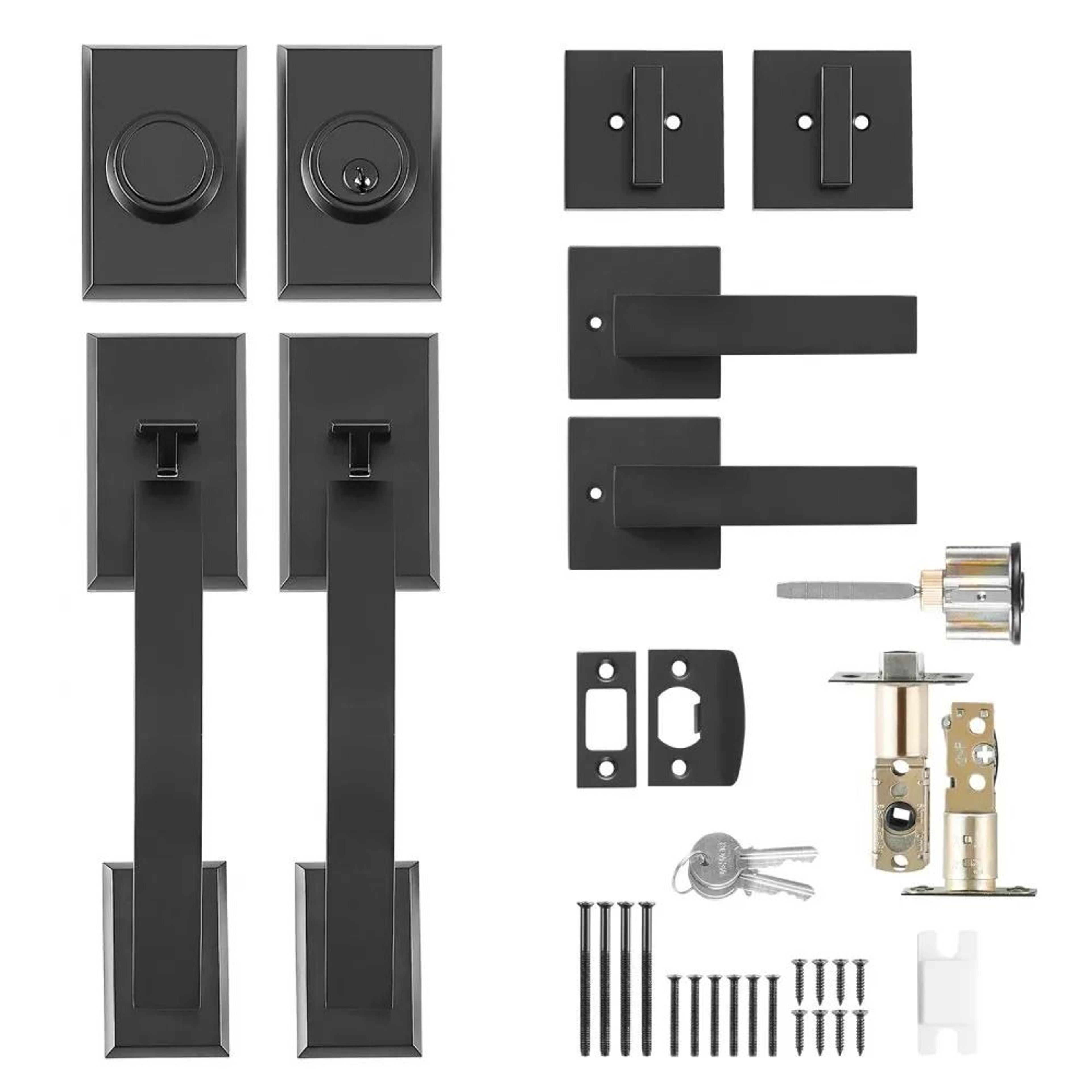 Double Door Handle Set With Matte Black Arched Levers And Reversible Locking Design 0