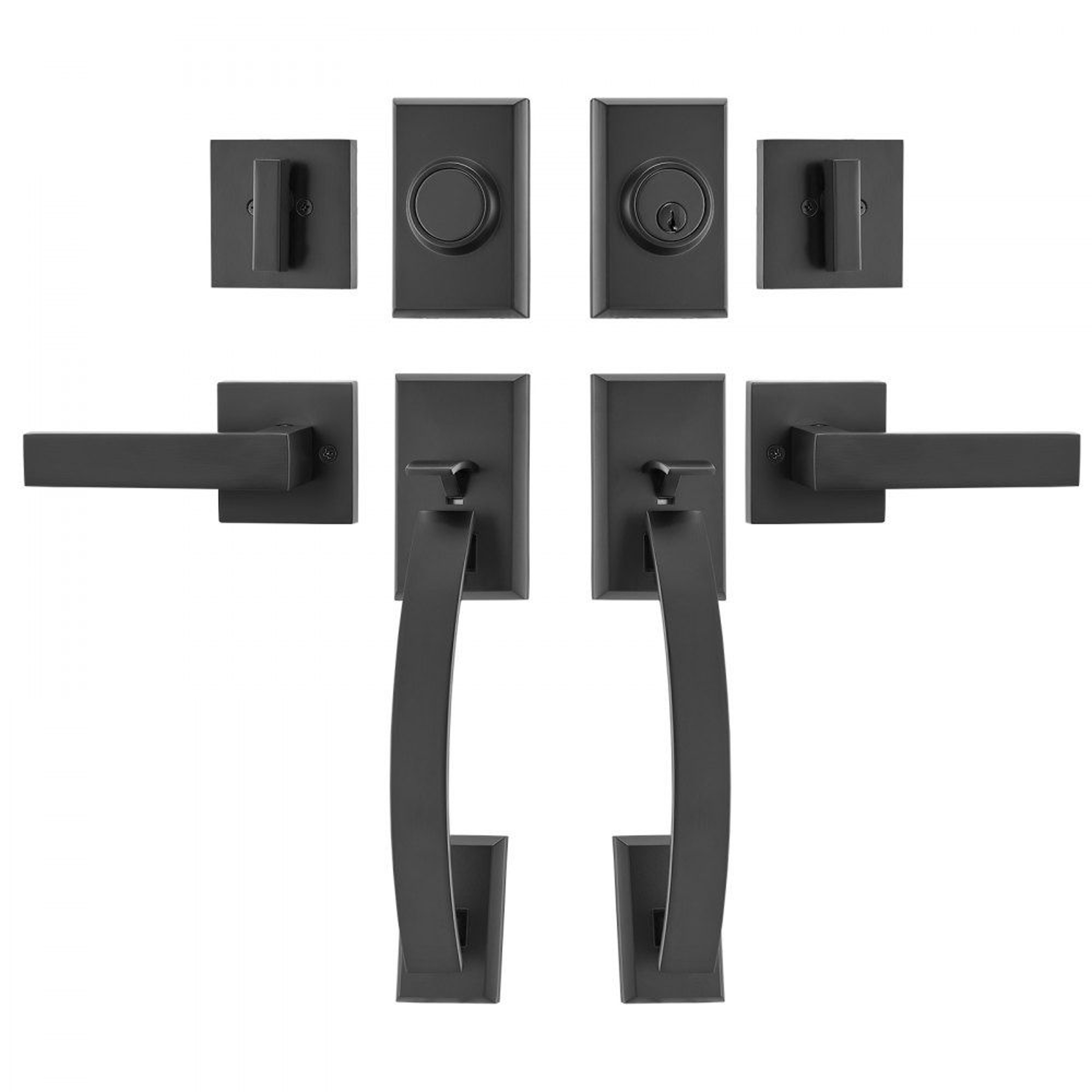Double Door Handle Set With Matte Black Arched Levers And Reversible Locking Design 7
