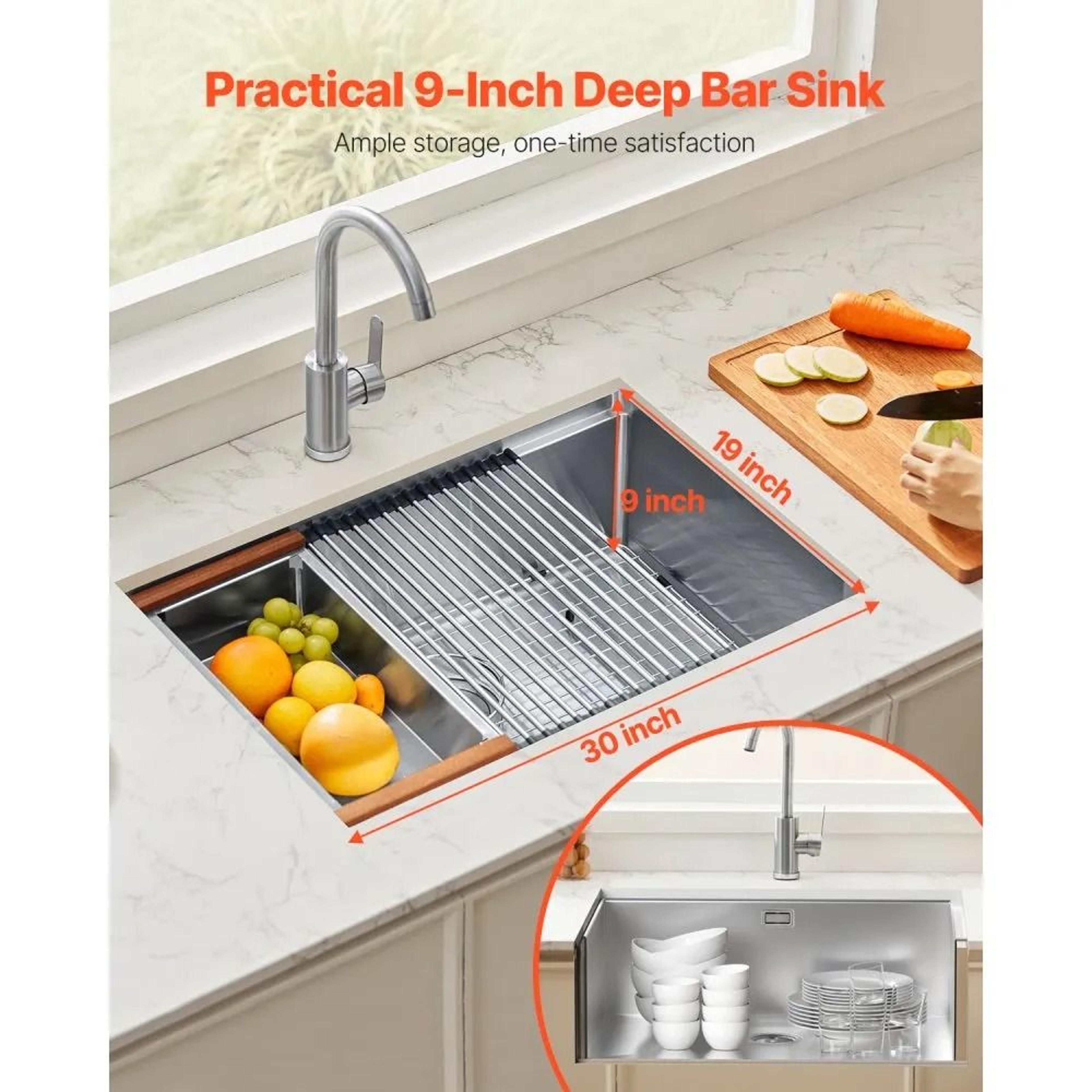 30 Inch Stainless Steel Kitchen Workstation Sink With Single Bowl And Accessories 3