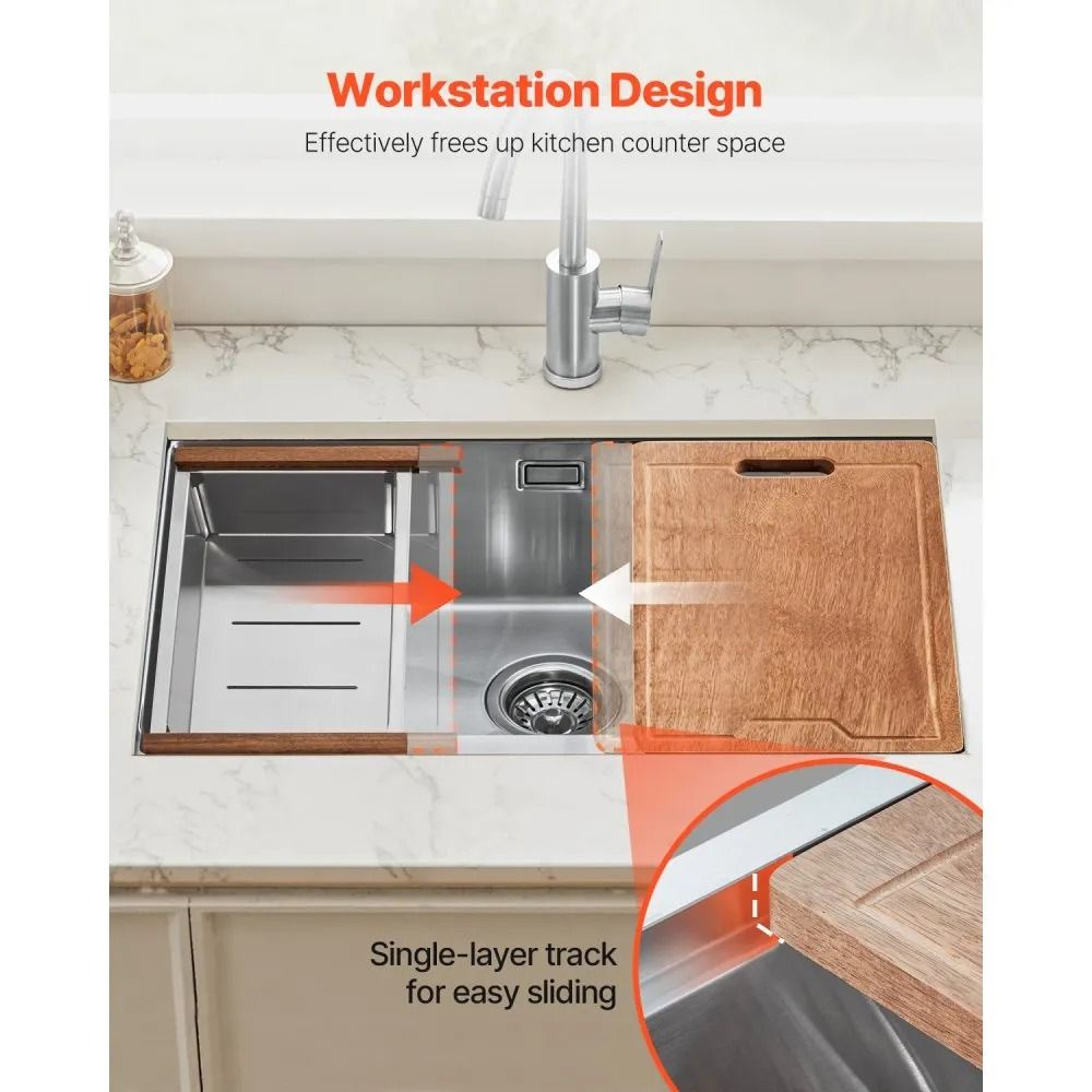 30 Inch Stainless Steel Kitchen Workstation Sink With Single Bowl And Accessories 1