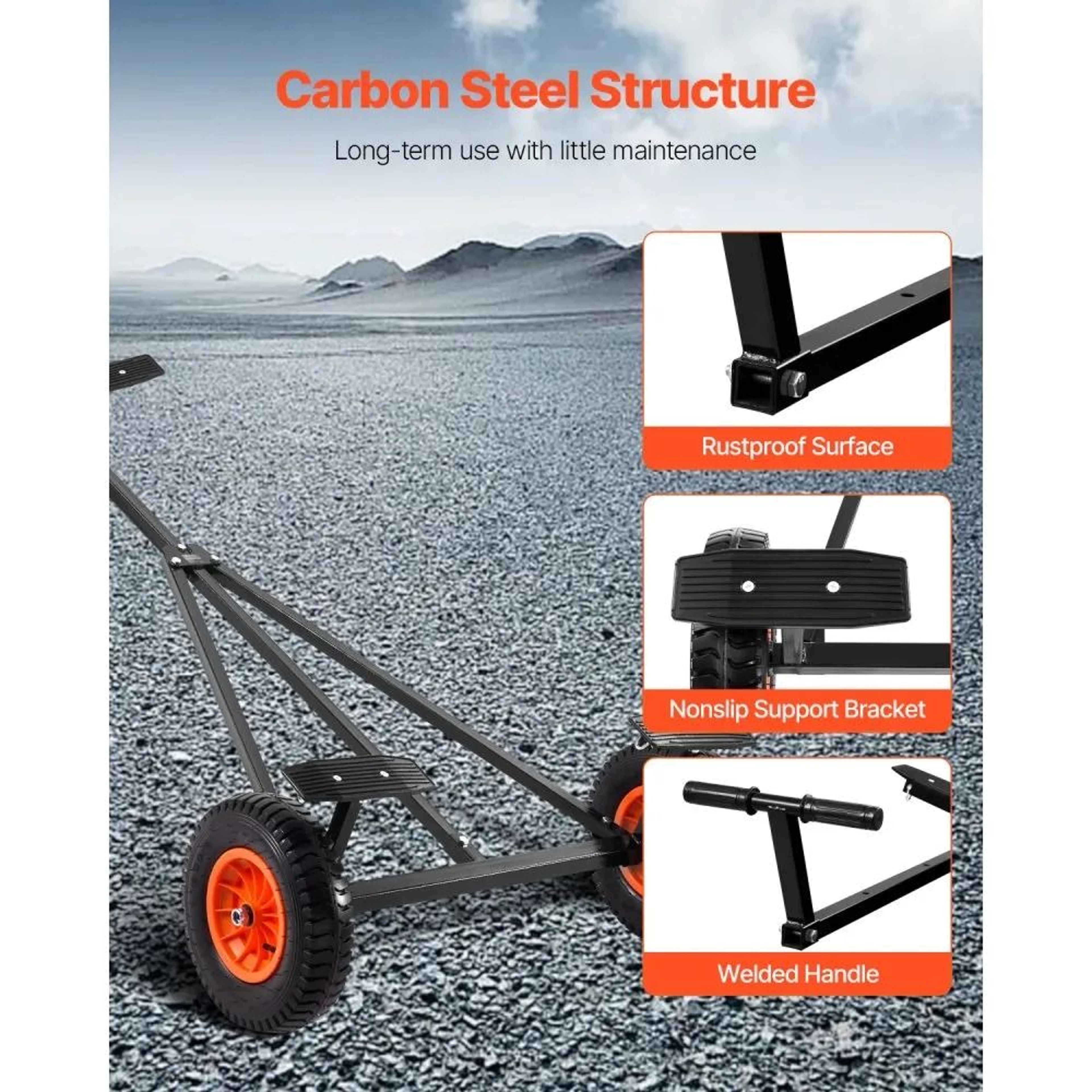 Boat Trailer Dolly With 420 Lb Capacity And Adjustable Handle With Pneumatic Tires 3