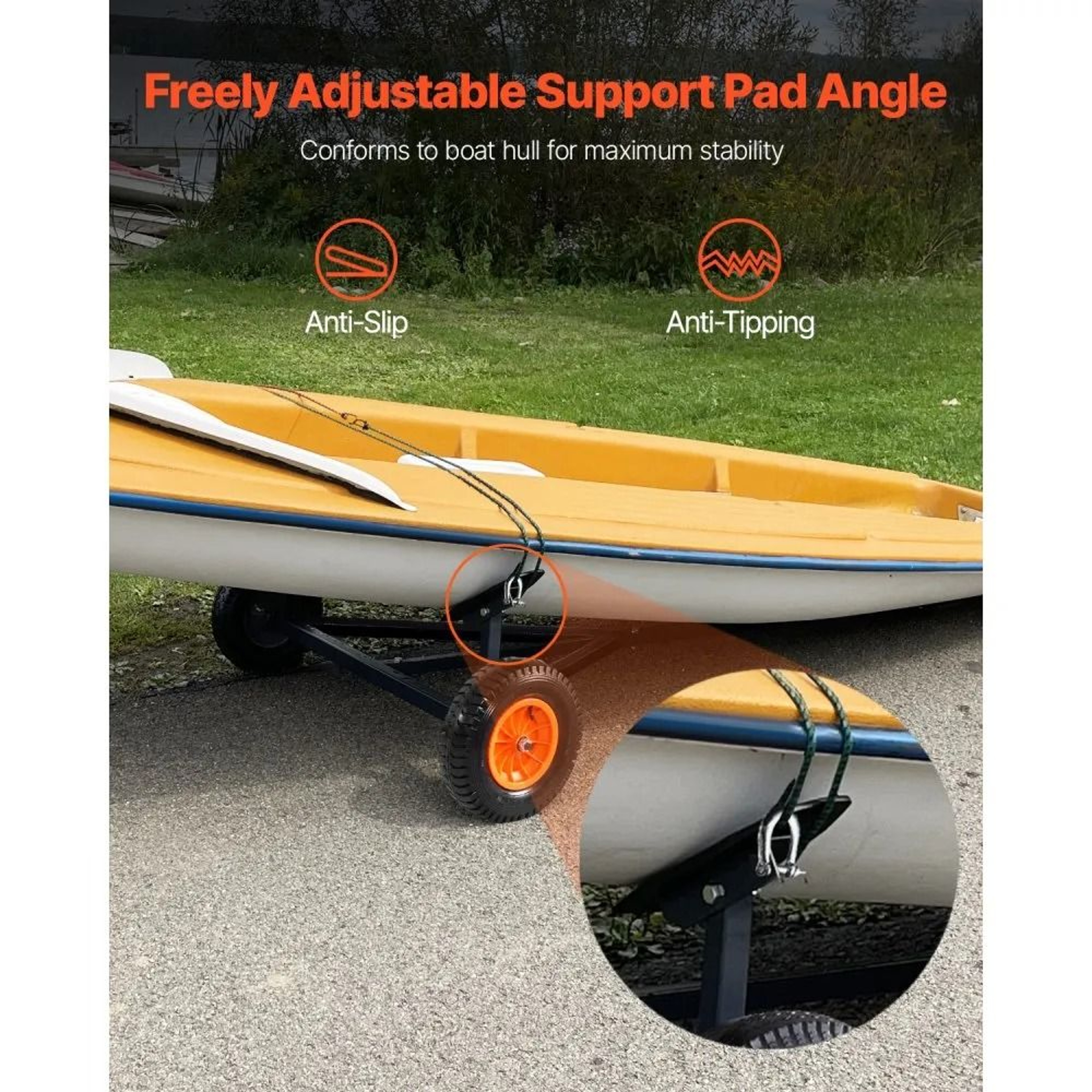 Boat Trailer Dolly With 420 Lb Capacity And Adjustable Handle With Pneumatic Tires 2