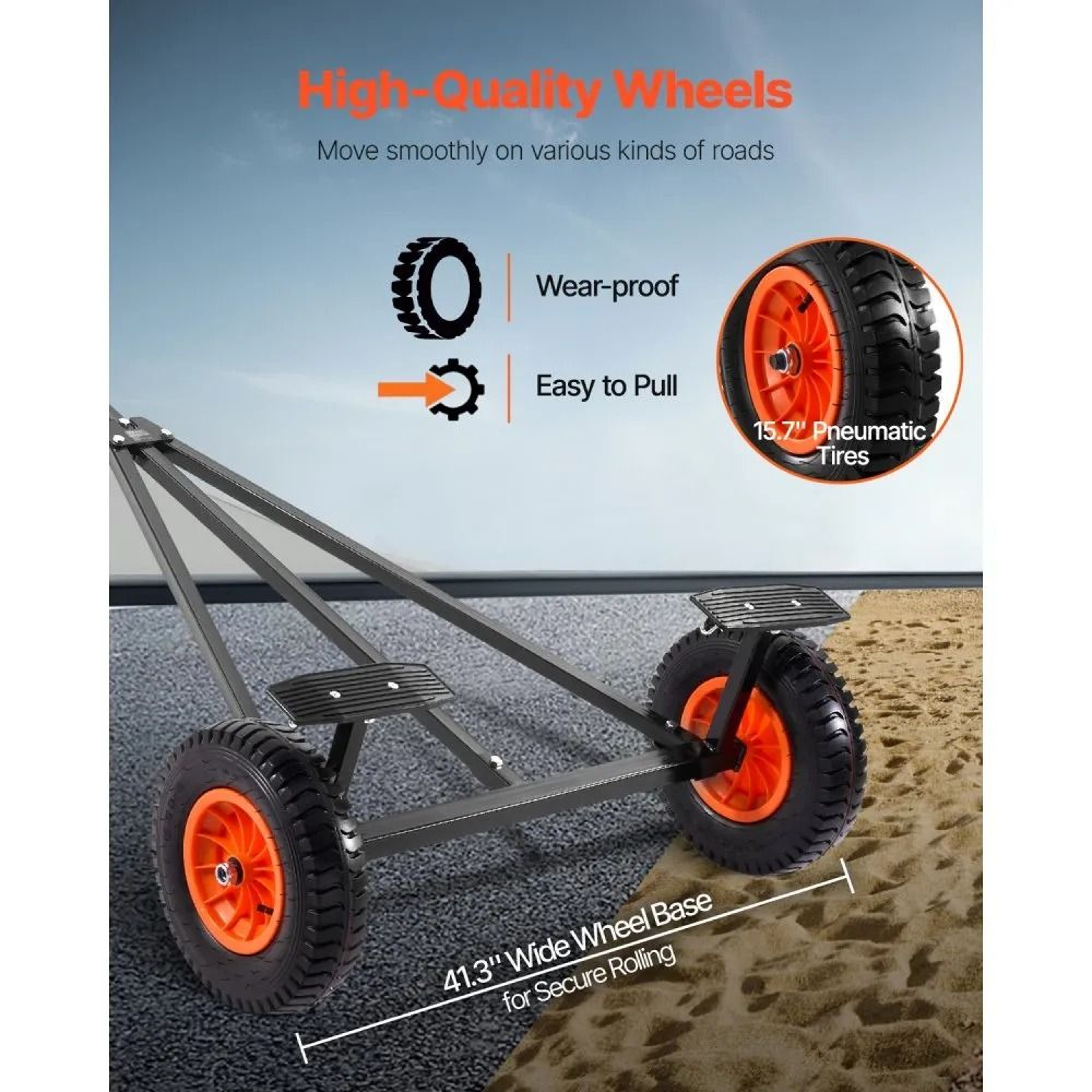 Boat Trailer Dolly With 420 Lb Capacity And Adjustable Handle With Pneumatic Tires 4
