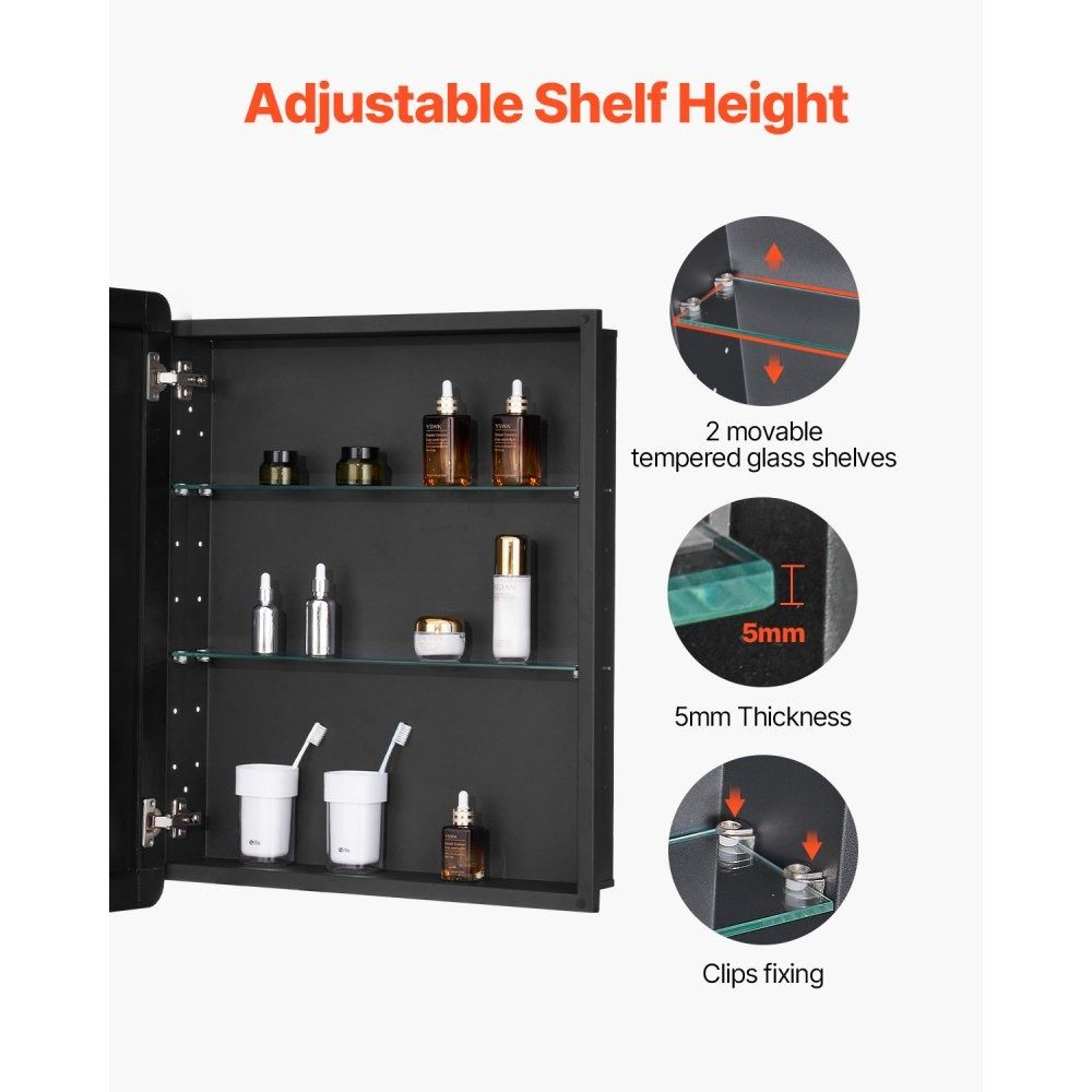 Bathroom Medicine Cabinet With Mirror 24 X 30 Inch And Adjustable Glass Shelves 2
