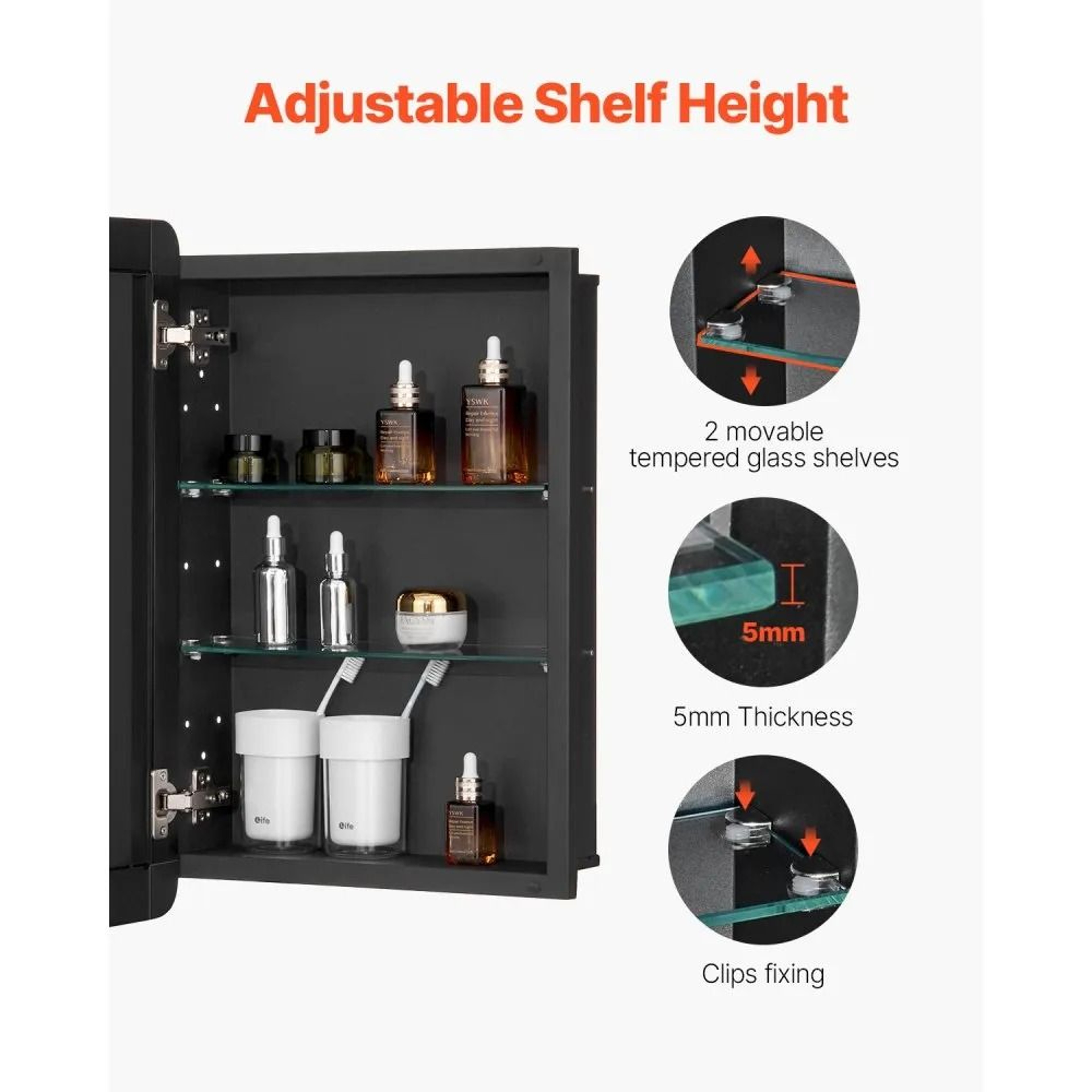 Bathroom Medicine Cabinet With Mirror 16 X 24 Inch And Adjustable Glass Shelves 6