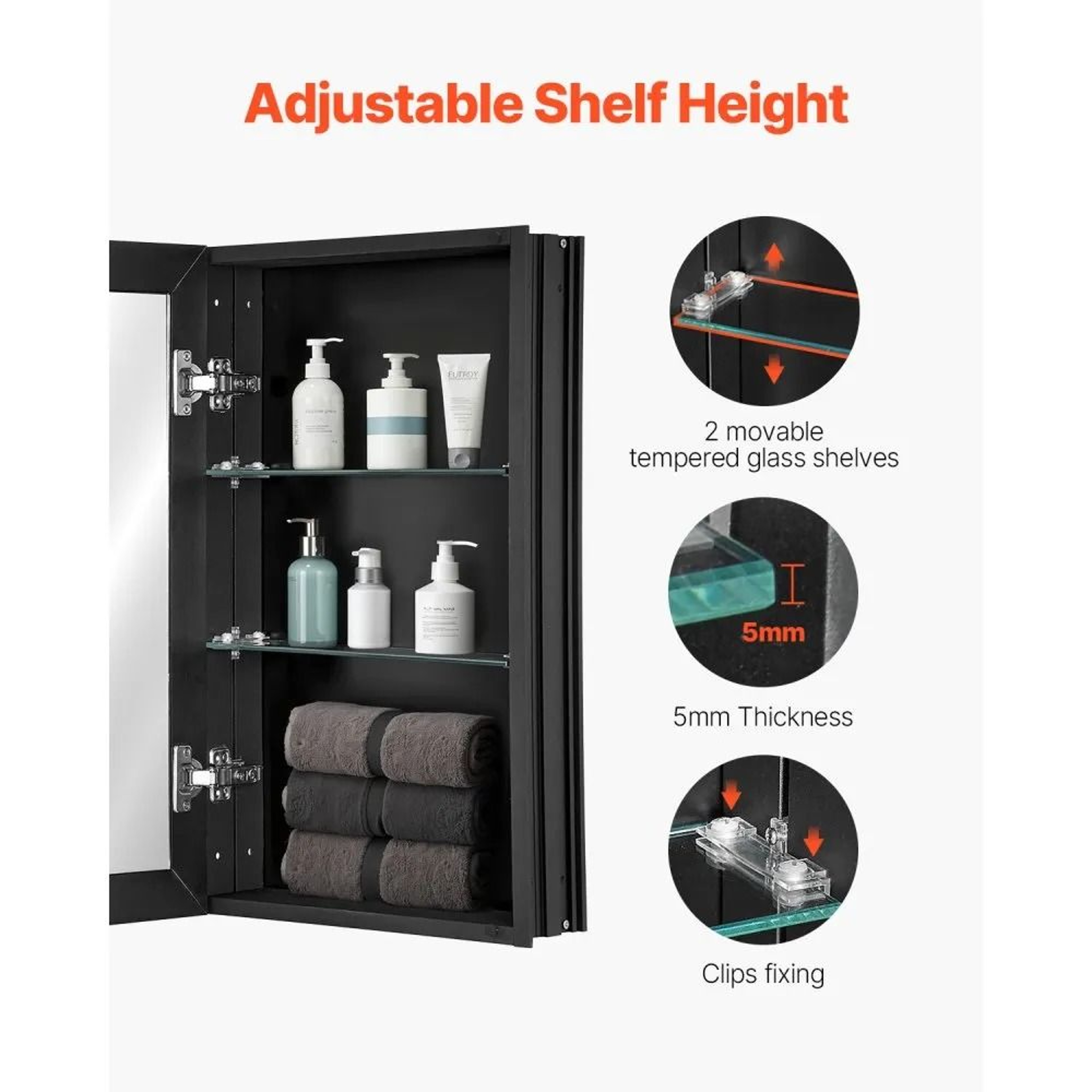 14 X 24 Inch Bathroom Medicine Cabinet With Mirror And Adjustable Glass Shelves 5