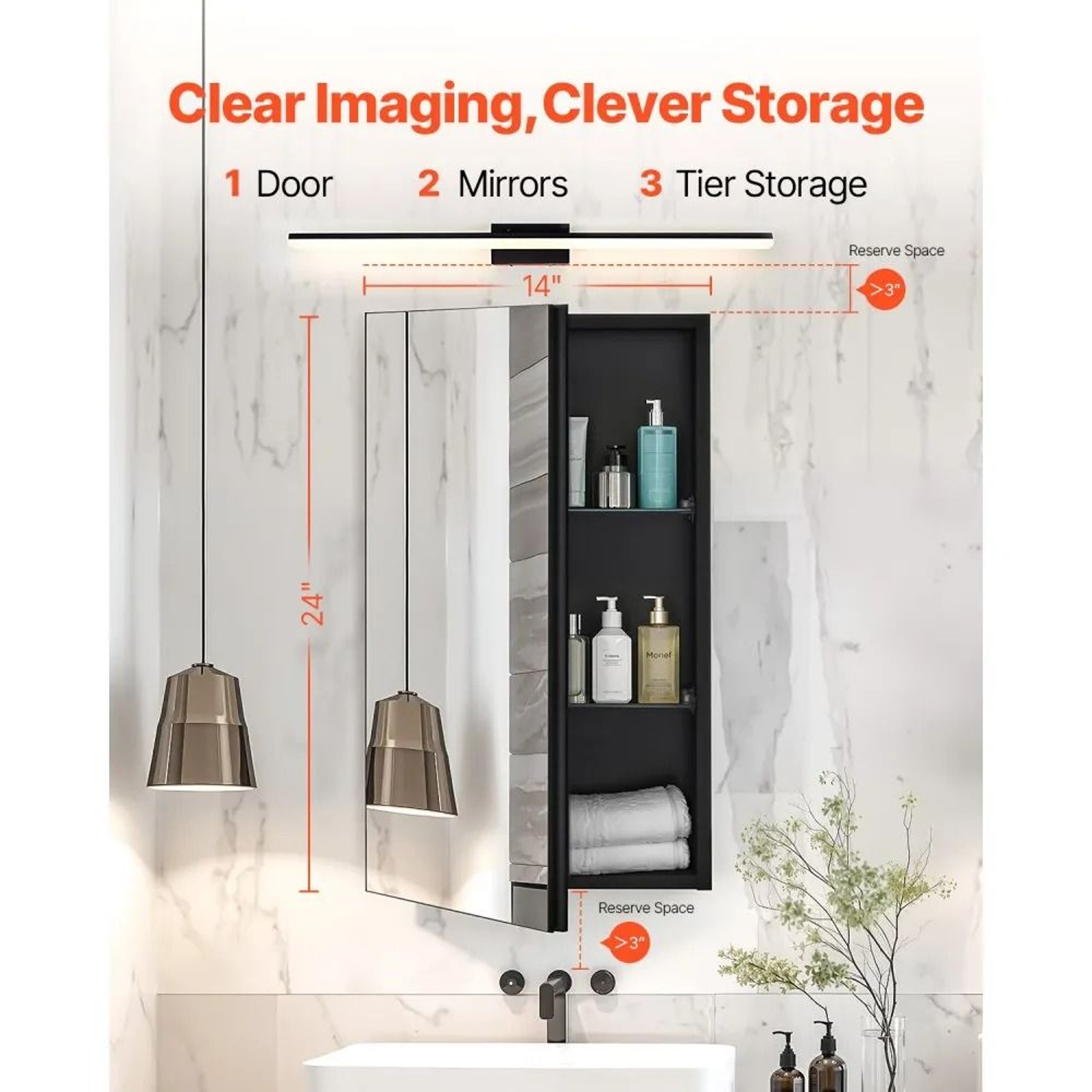 14 X 24 Inch Bathroom Medicine Cabinet With Mirror And Adjustable Glass Shelves 1