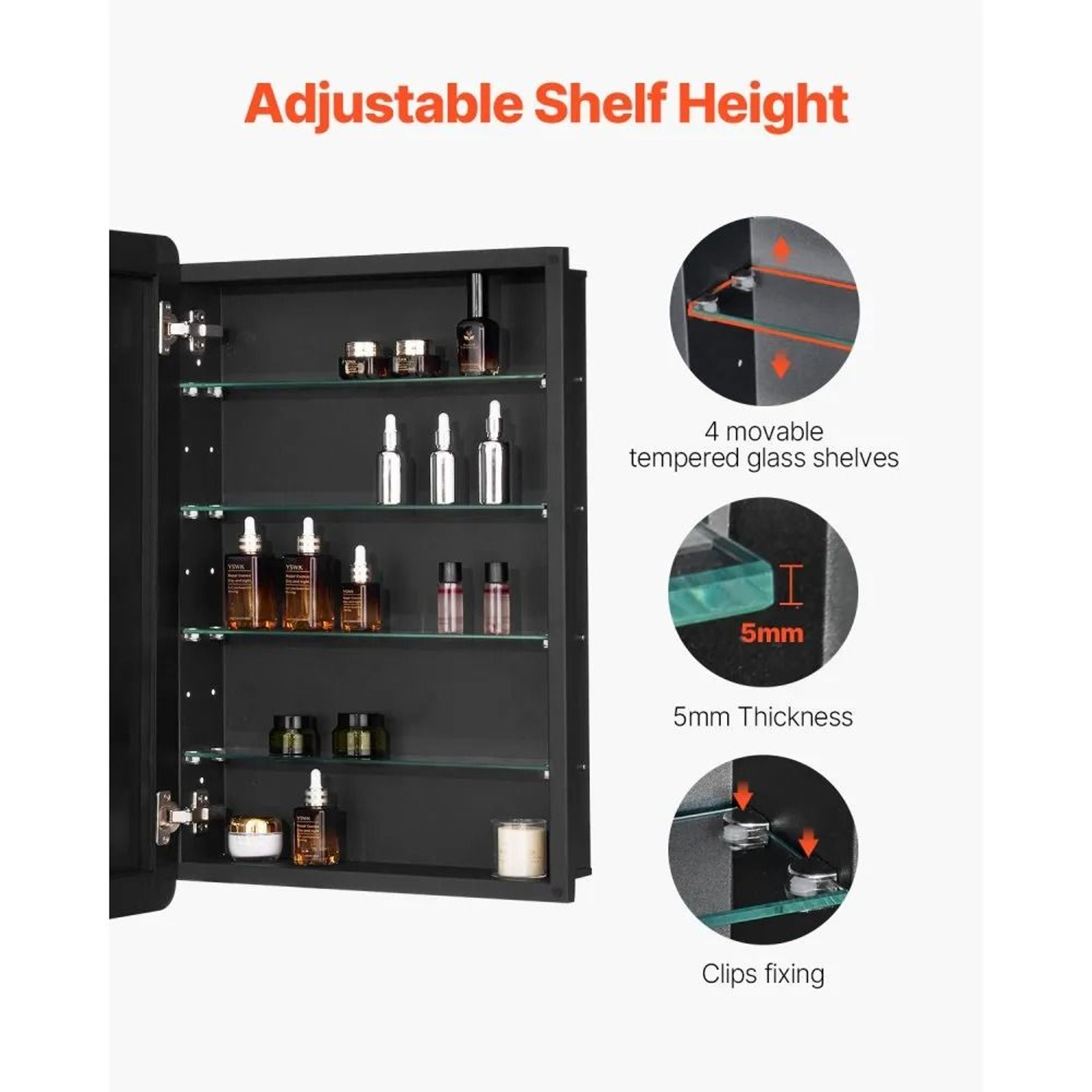 20 X 30 Inch Bathroom Medicine Cabinet With Mirror And 4 Adjustable Glass Shelves 4