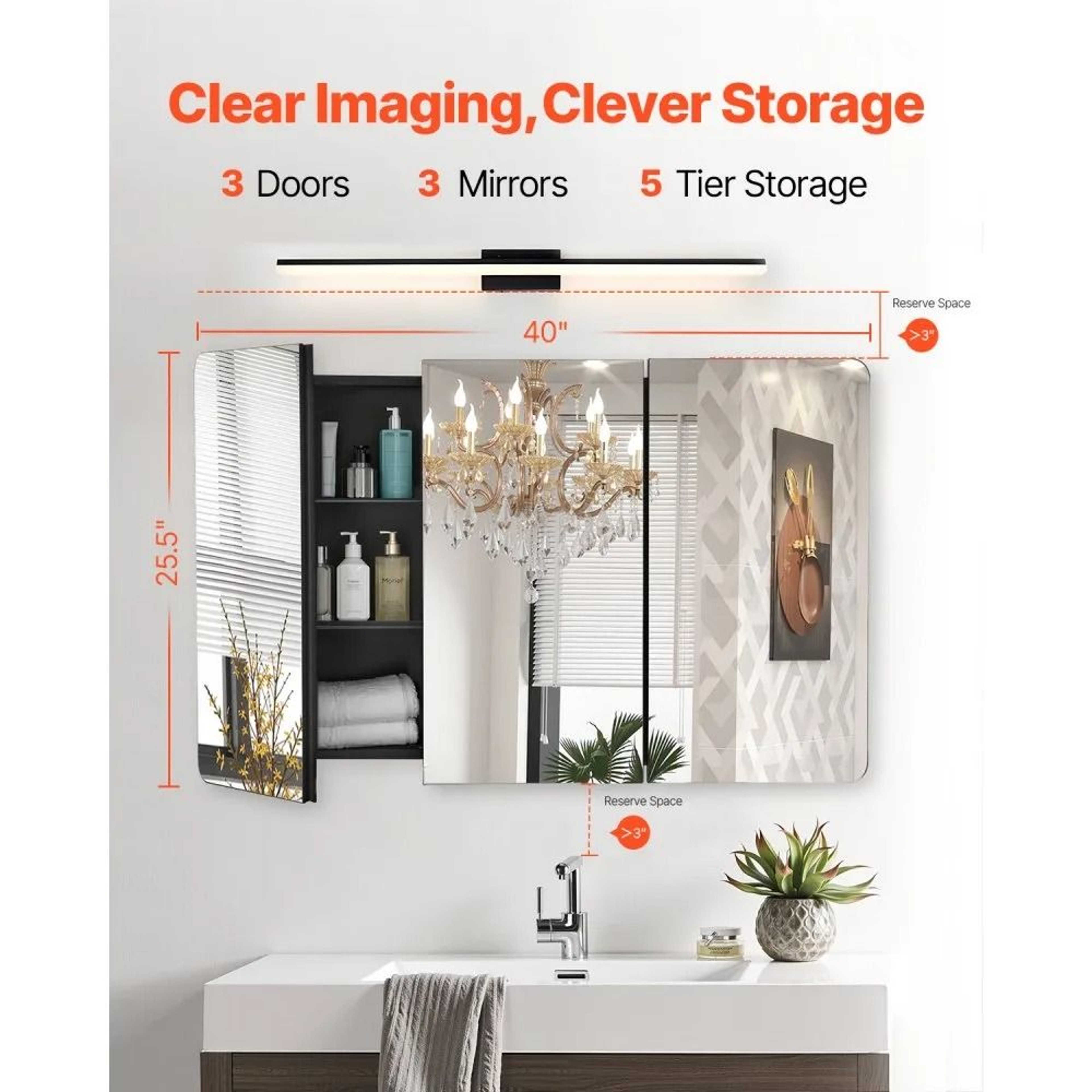 Bathroom Medicine Cabinet With Mirror 40 Inch Black Aluminum Frame And Adjustable Shelves 2