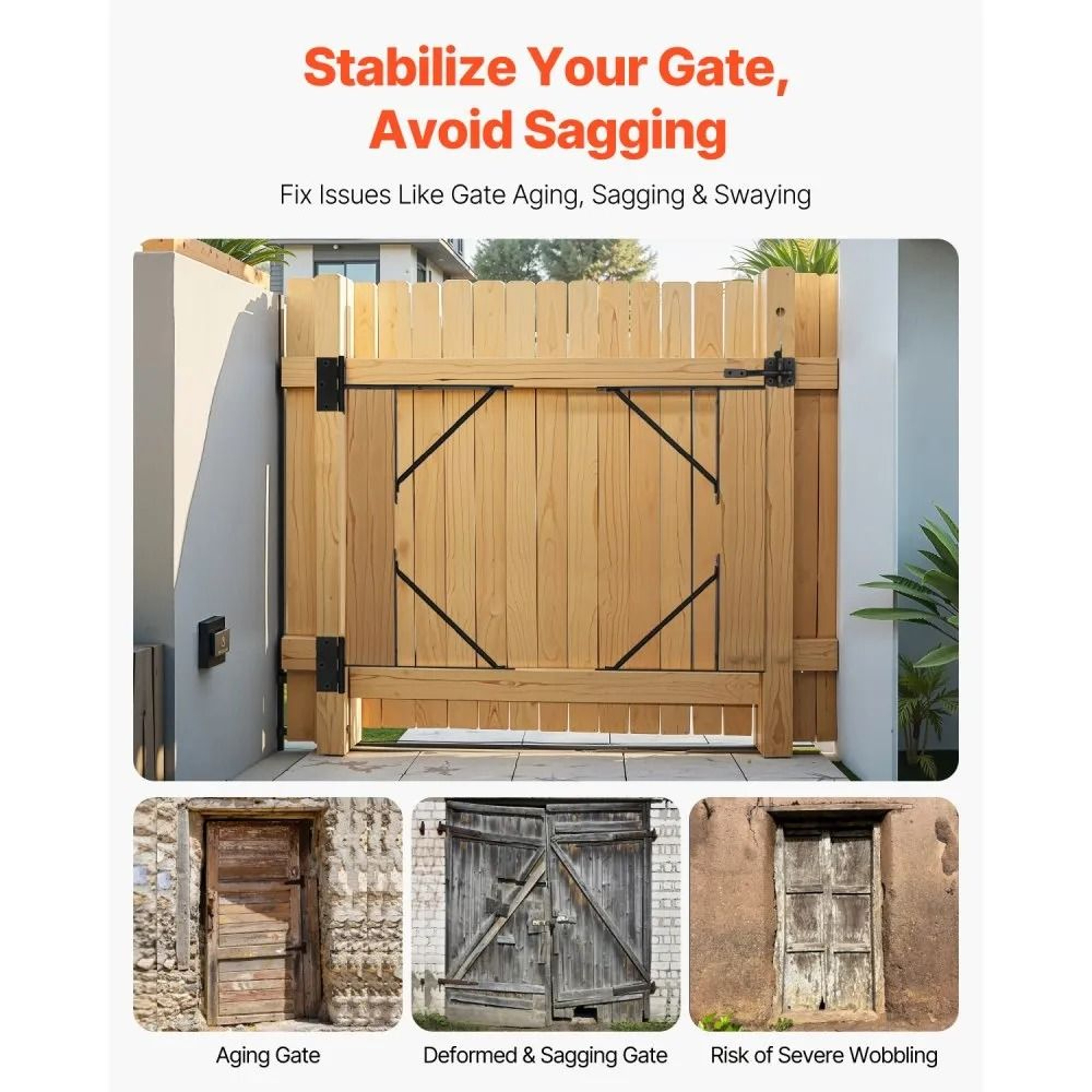 Anti Sag Gate Corner Brace Bracket Kit With Hinges And Latch Lock 2 Sets 2
