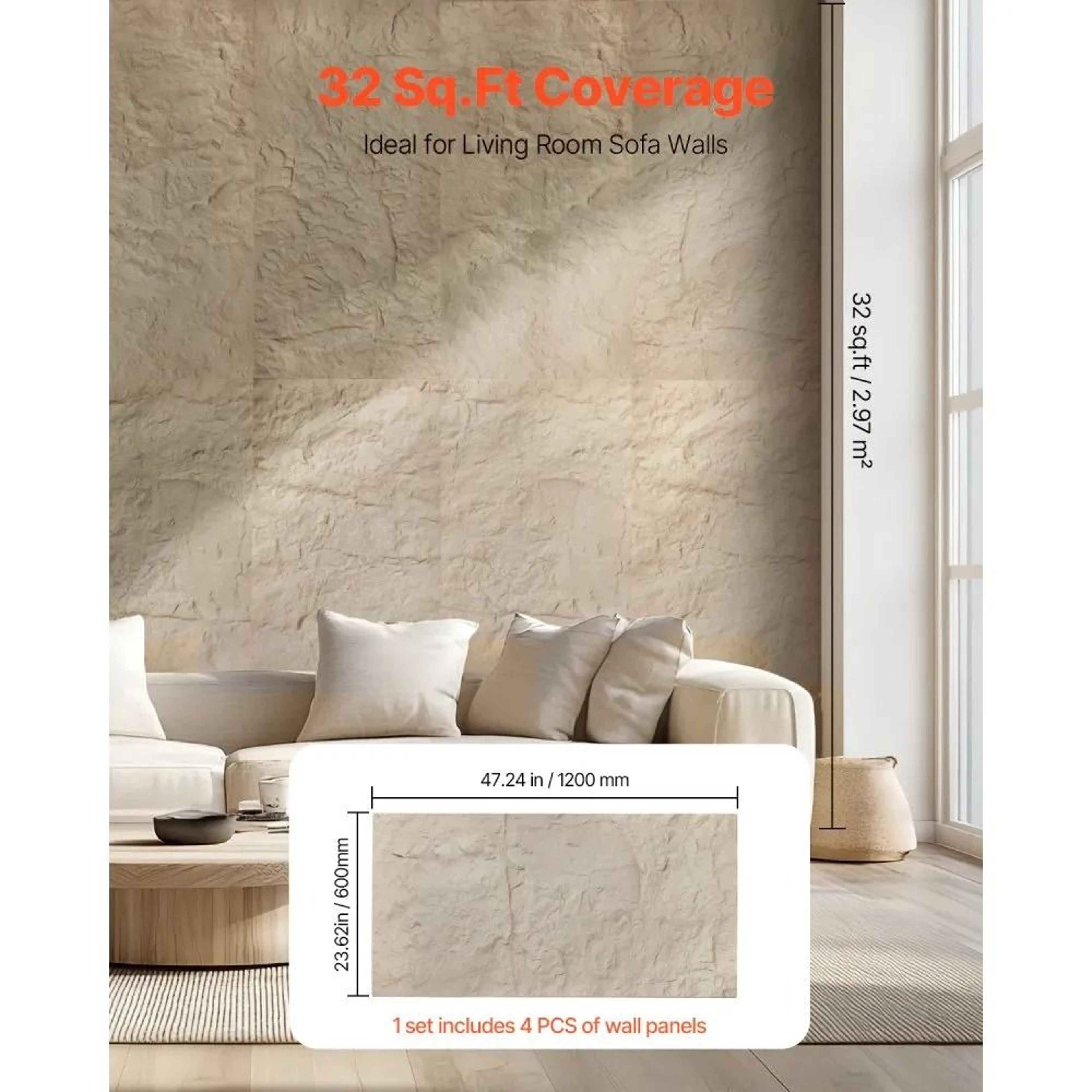3D Wall Panels 4Pack Faux Stone PU Wall Tiles 32 Sq Ft Stone Yellow 1
