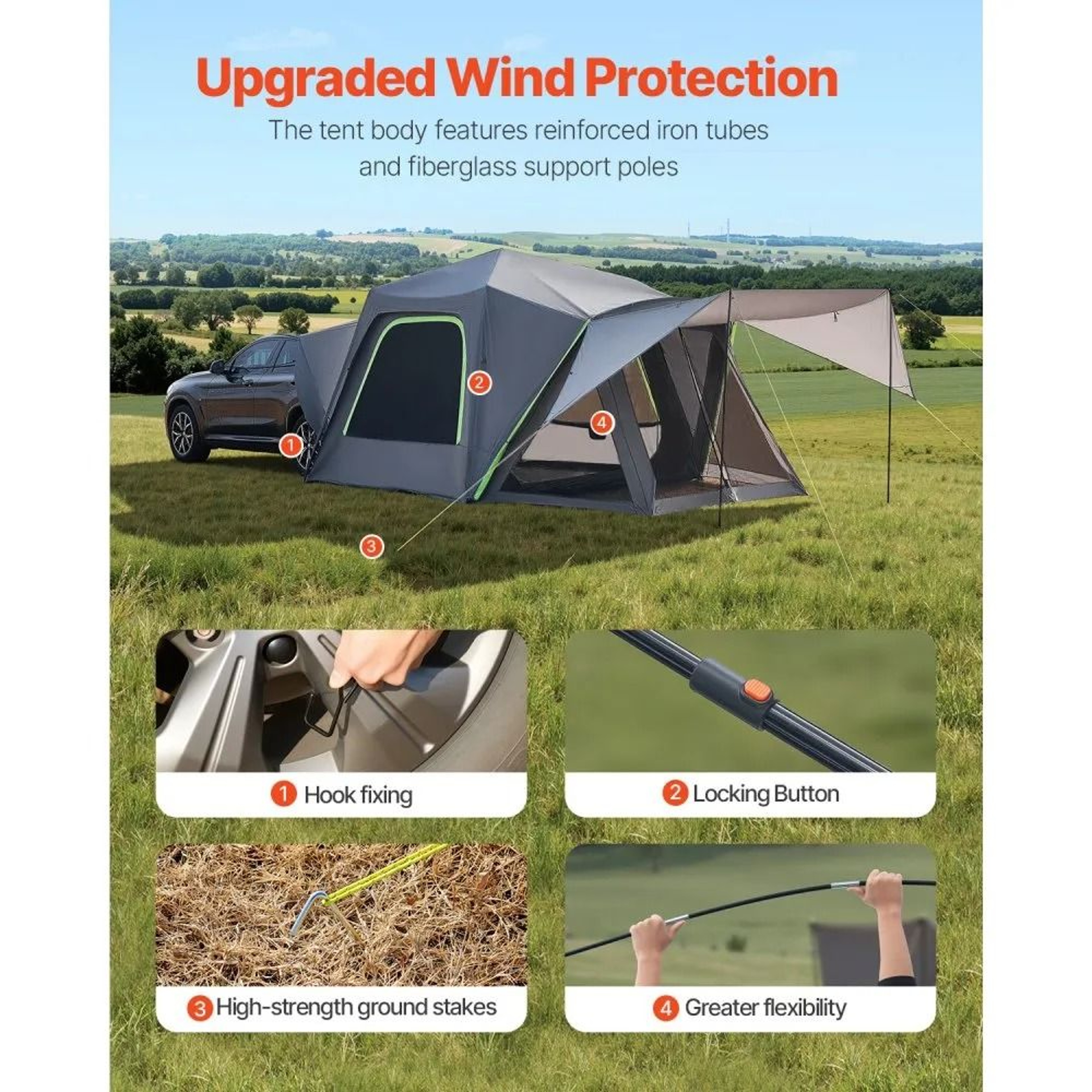 SUV Camping Tent For 58 People With Waterproof Rainfly And Shade Awning 2