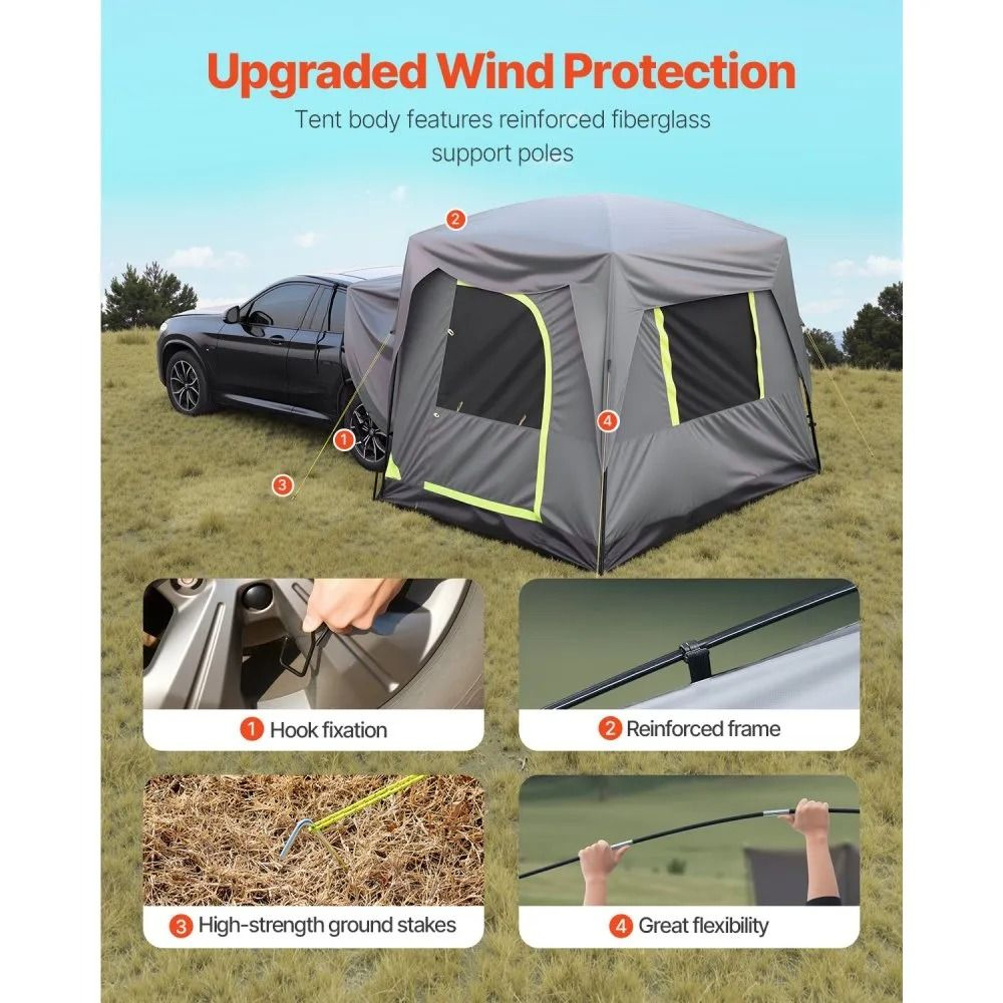 SUV Camping Tent For 58 People With PU2000 Waterproofing And Mesh Windows 5