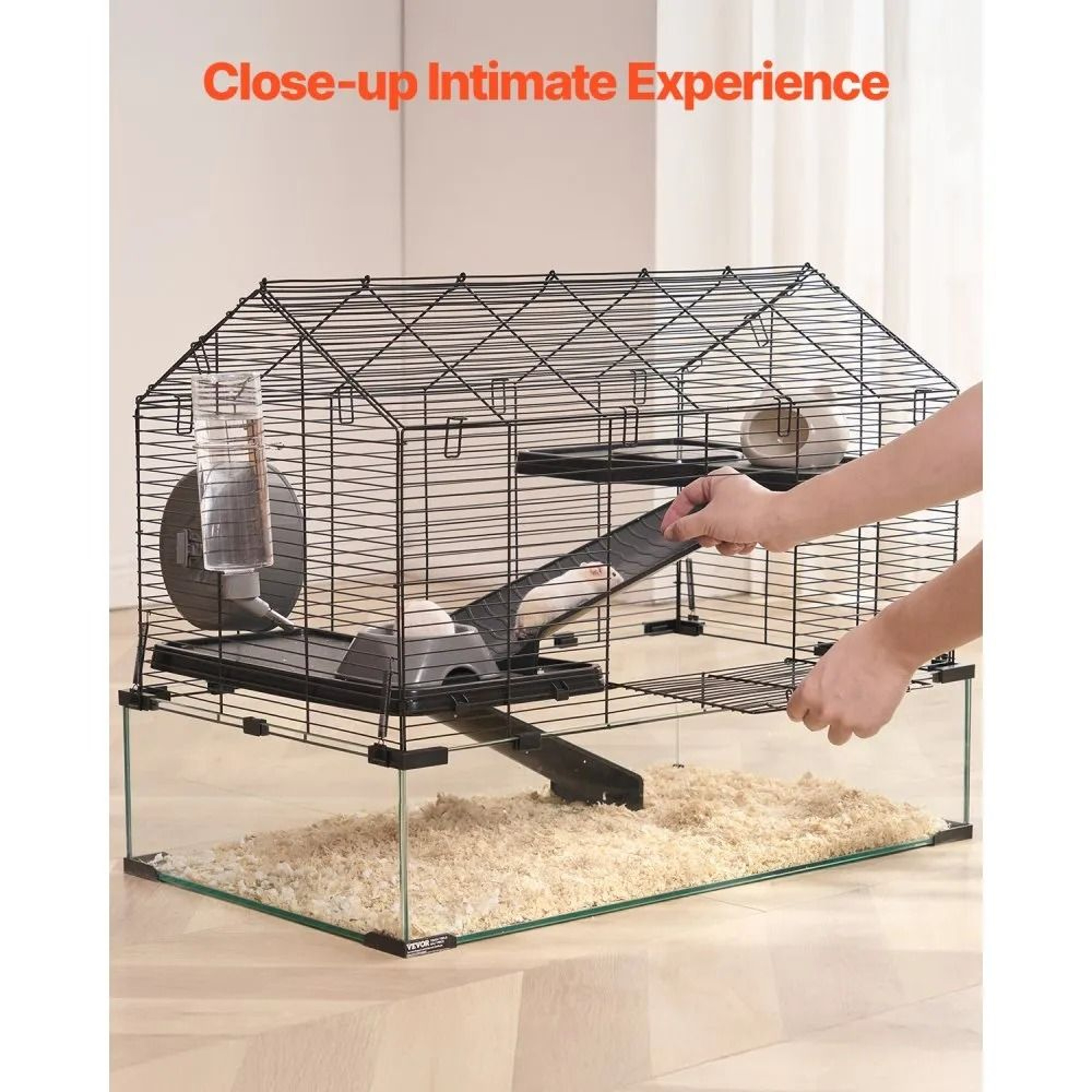 Hamster Cage With Transparent Viewing And Ventilated Metal Mesh Design 2