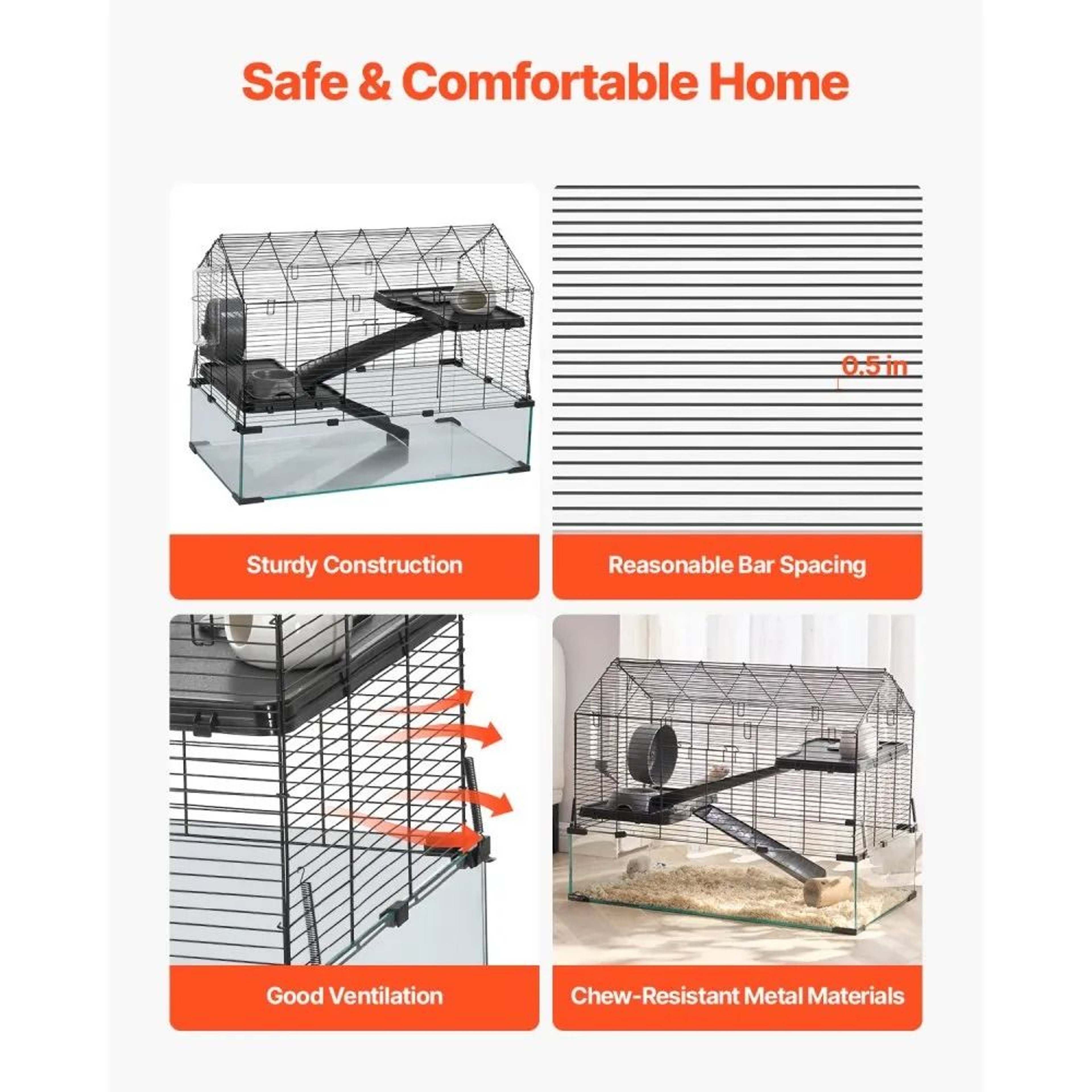 Hamster Cage With Transparent Viewing And Ventilated Metal Mesh Design 5
