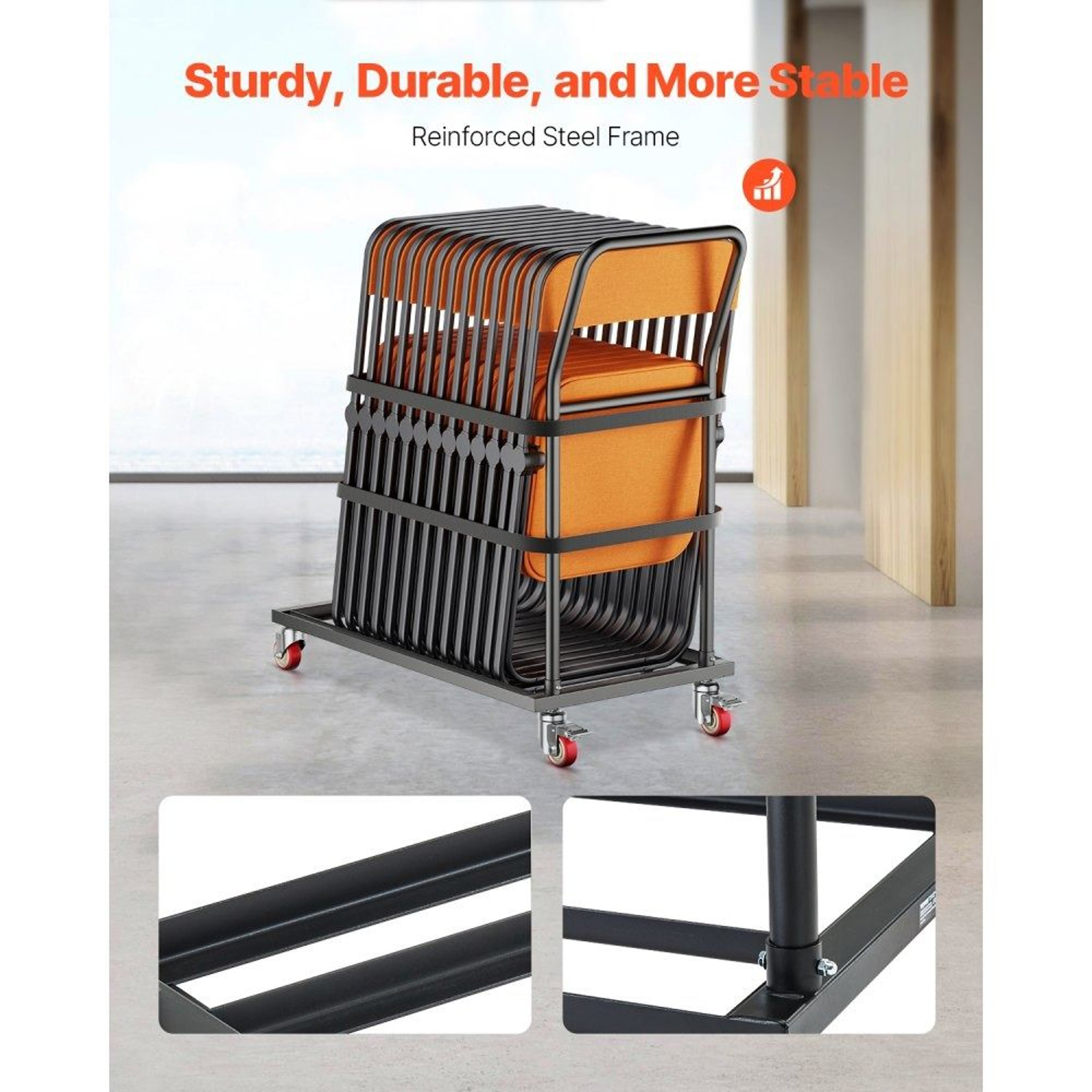 Folding Chair Storage Rack With Wheels 300 Lb Capacity For Up To 25 Chairs 5