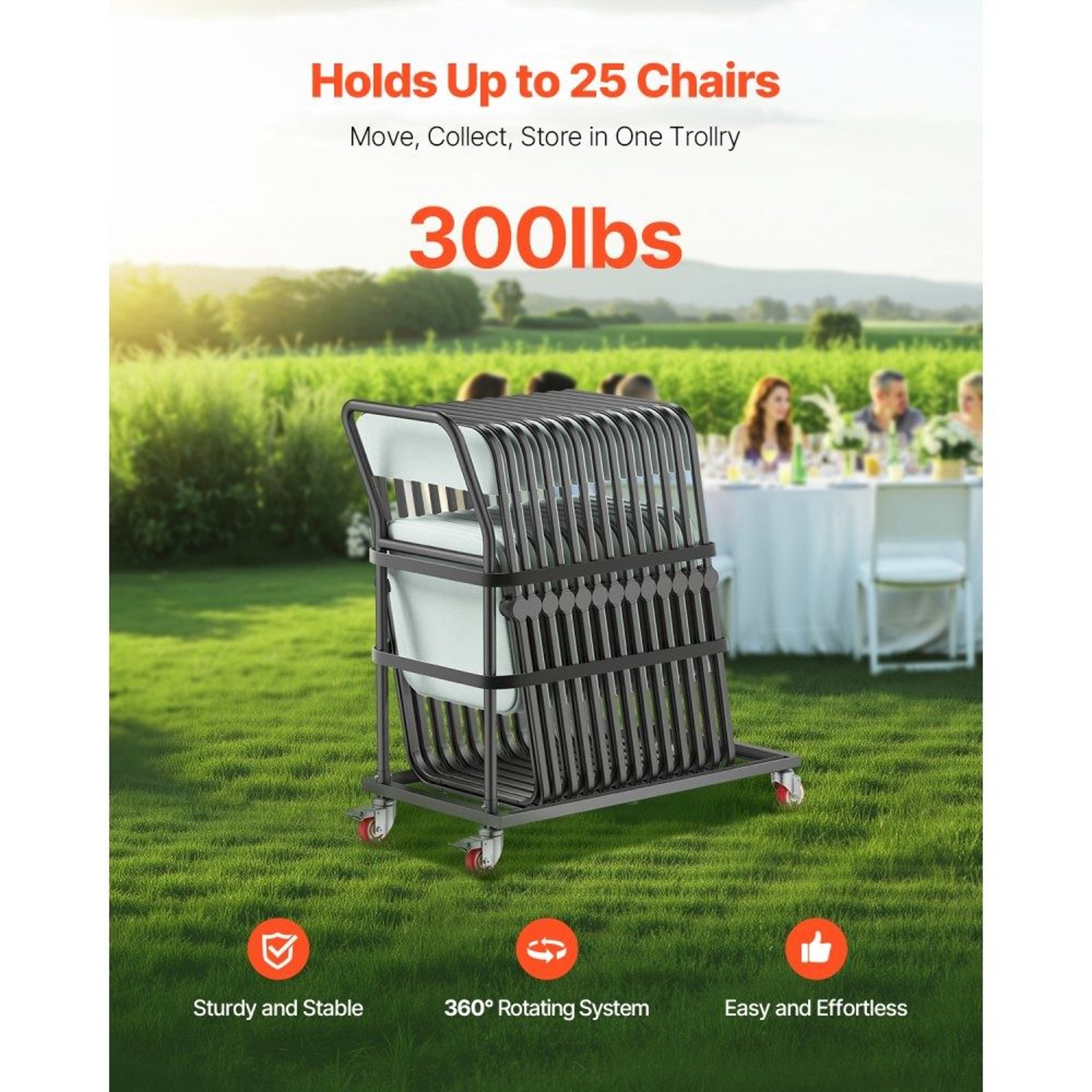 Folding Chair Storage Rack With Wheels 300 Lb Capacity For Up To 25 Chairs 1
