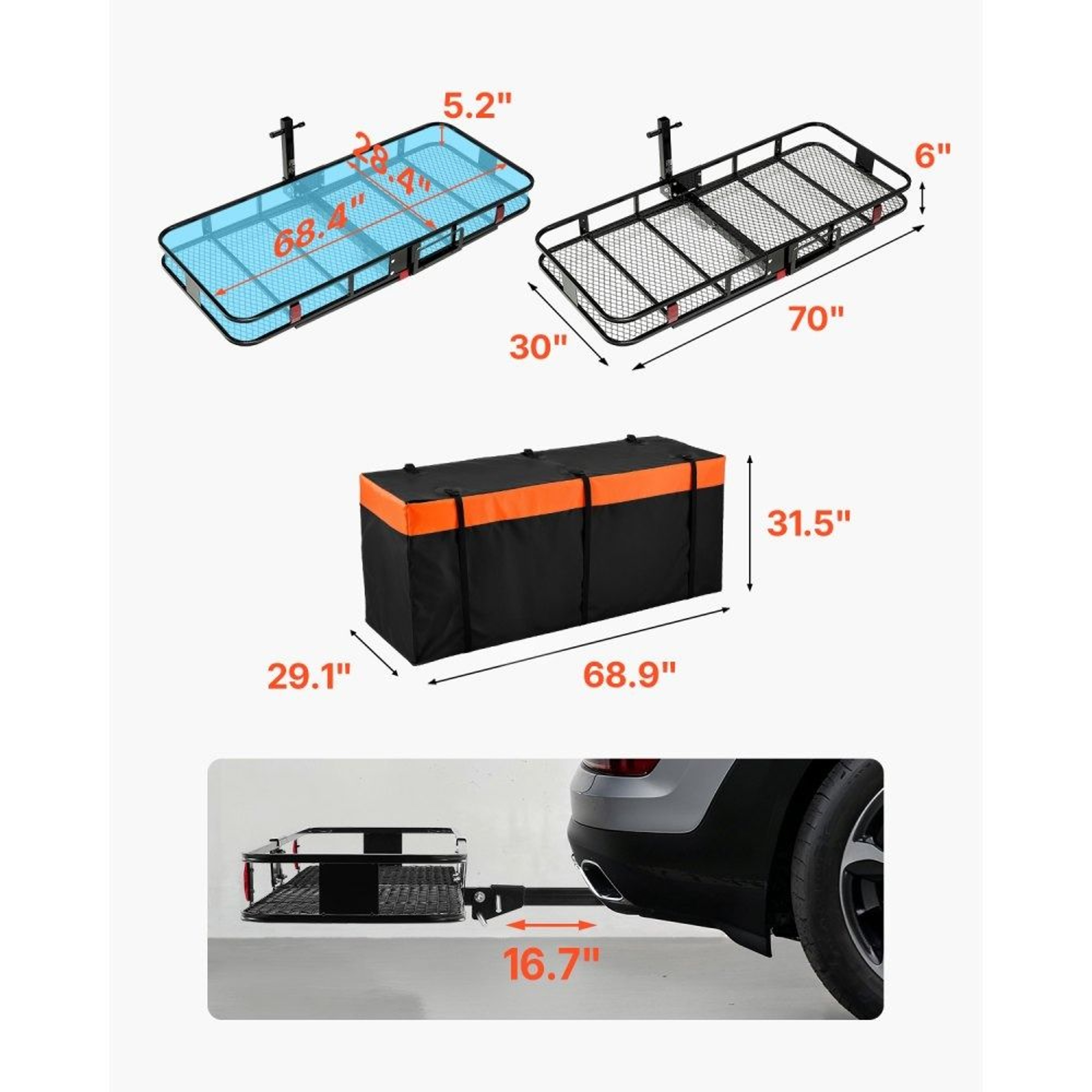 Folding Hitch Cargo Carrier With 500 Lb Capacity And Waterproof Cargo Bag 6
