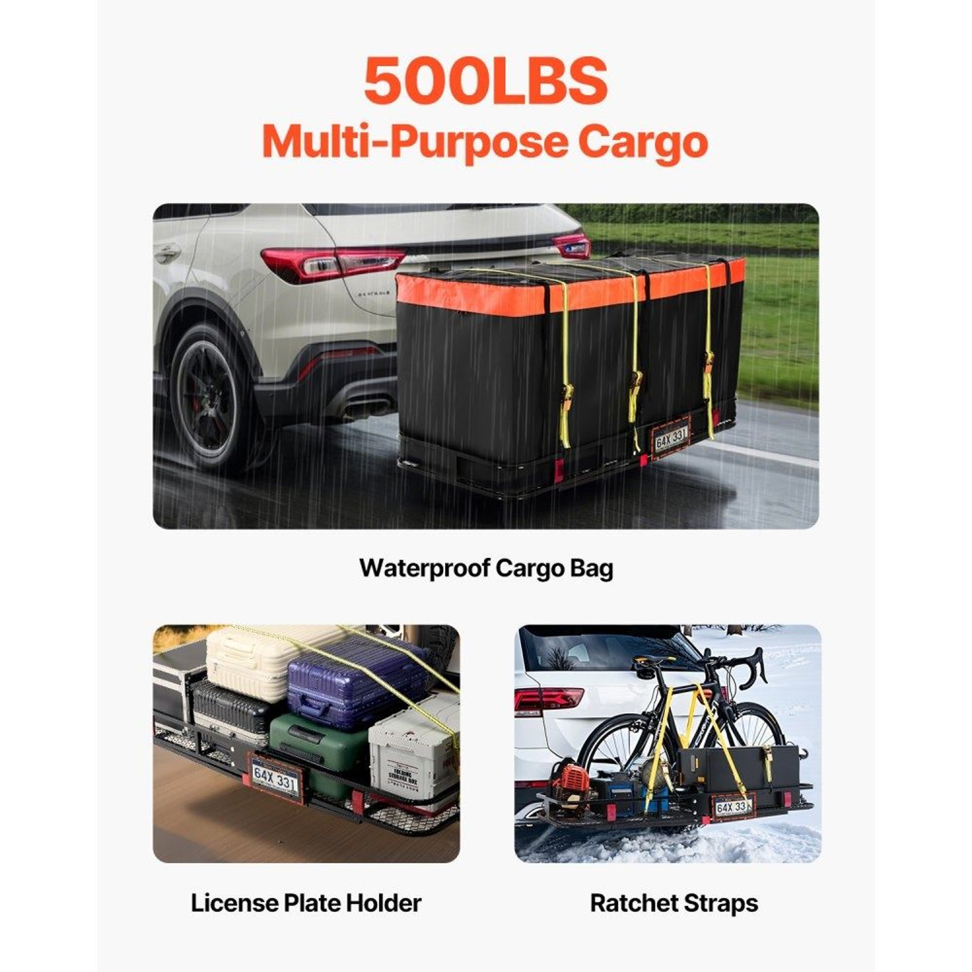 Folding Hitch Cargo Carrier With 500 Lb Capacity And Waterproof Cargo Bag 7