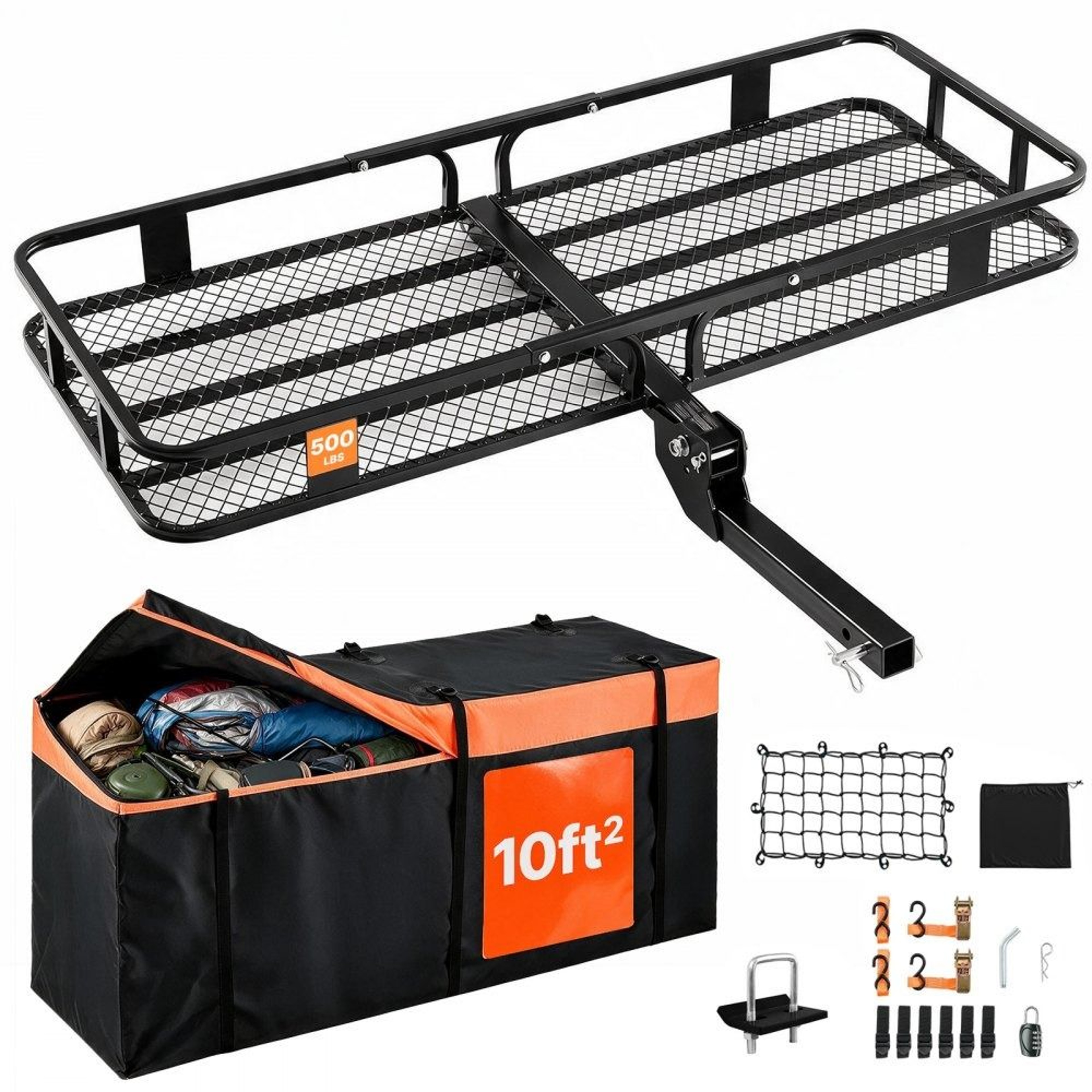 Hitch Cargo Carrier 60 X 24 Inch Folding 500 Lb Capacity With Waterproof Cargo Bag 0