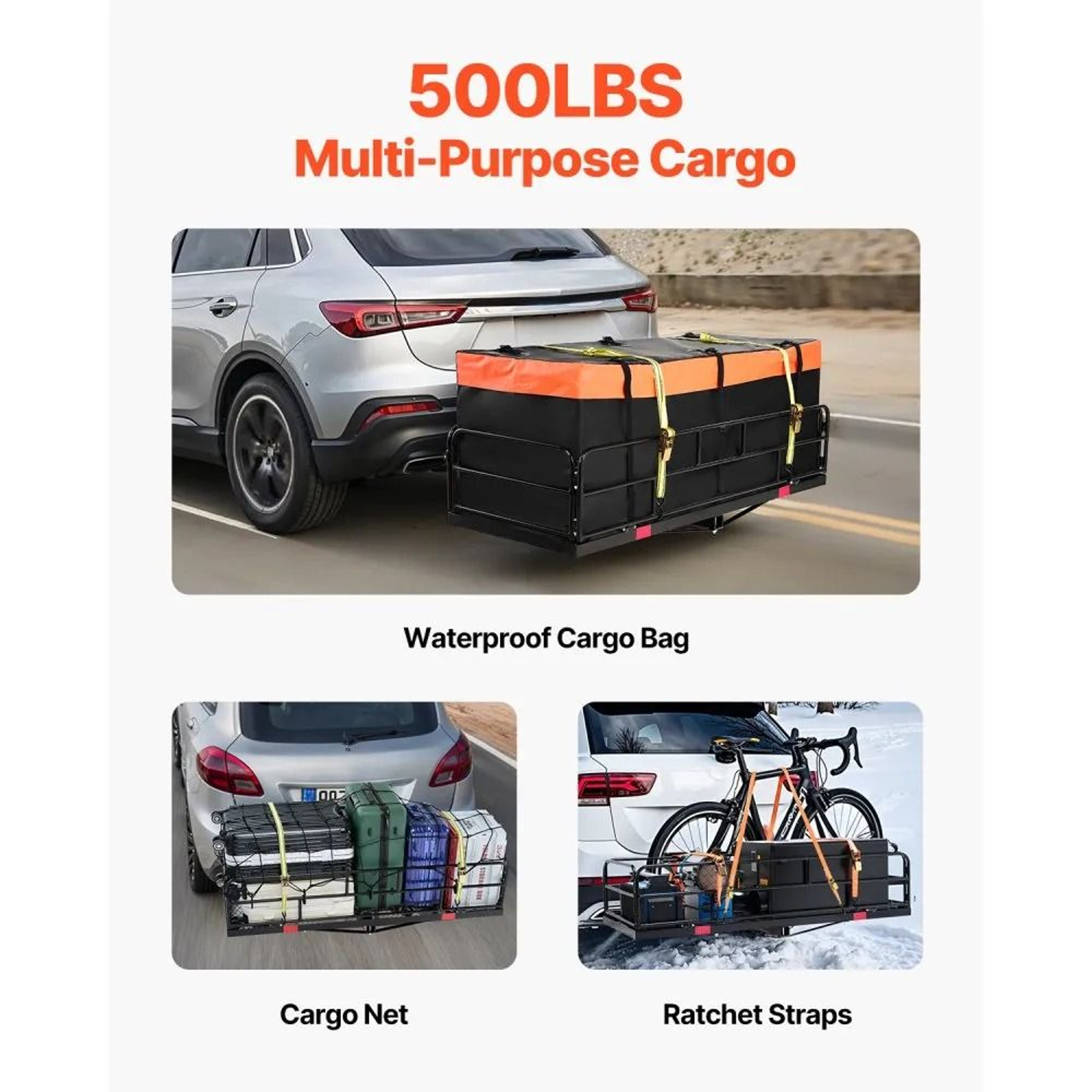 Hitch Cargo Carrier 60 X 24 Inch Folding 500 Lb Capacity With Waterproof Cargo Bag 1
