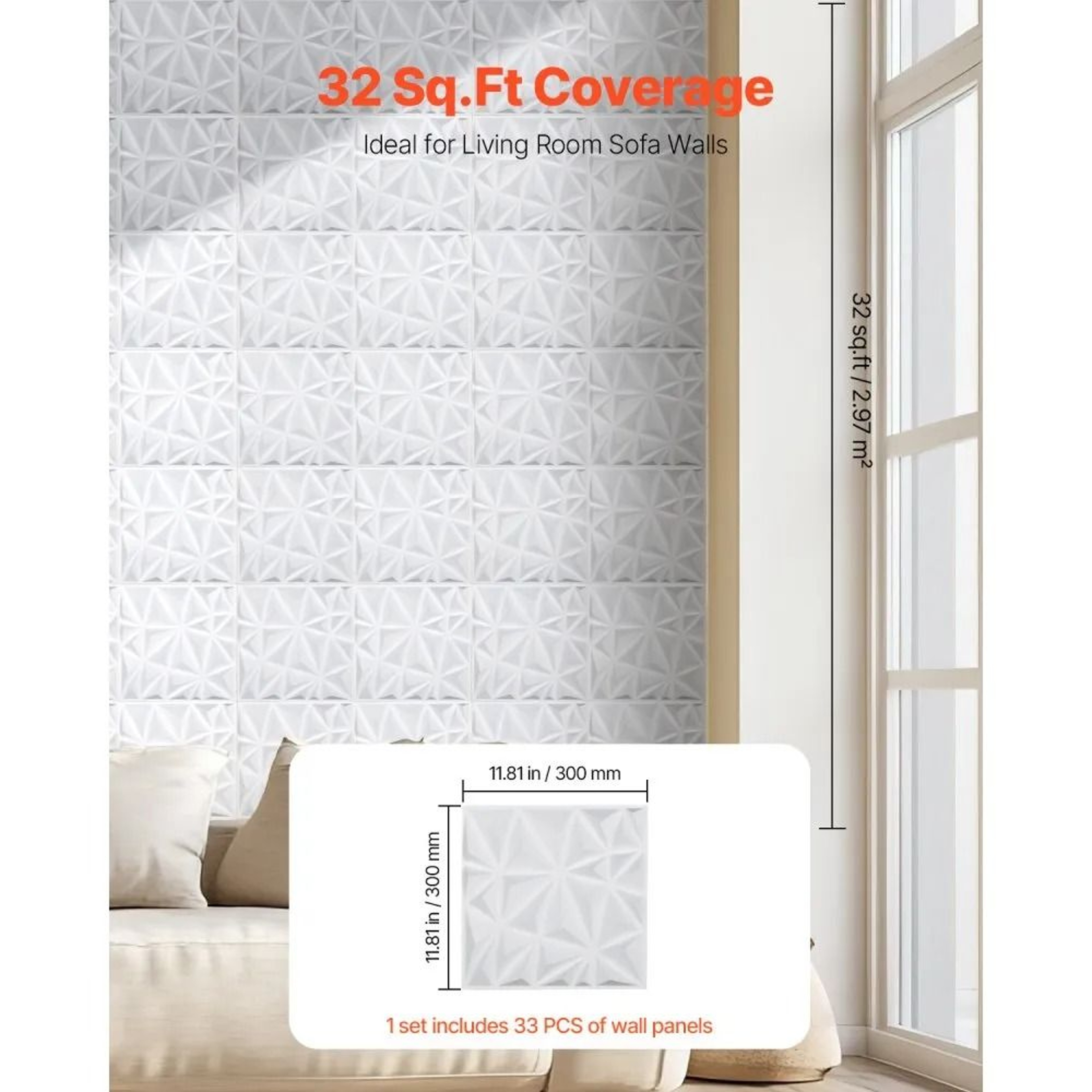 3D Wall Panels 33Pack Matte White PVC Diamond Design For Accent Walls 1