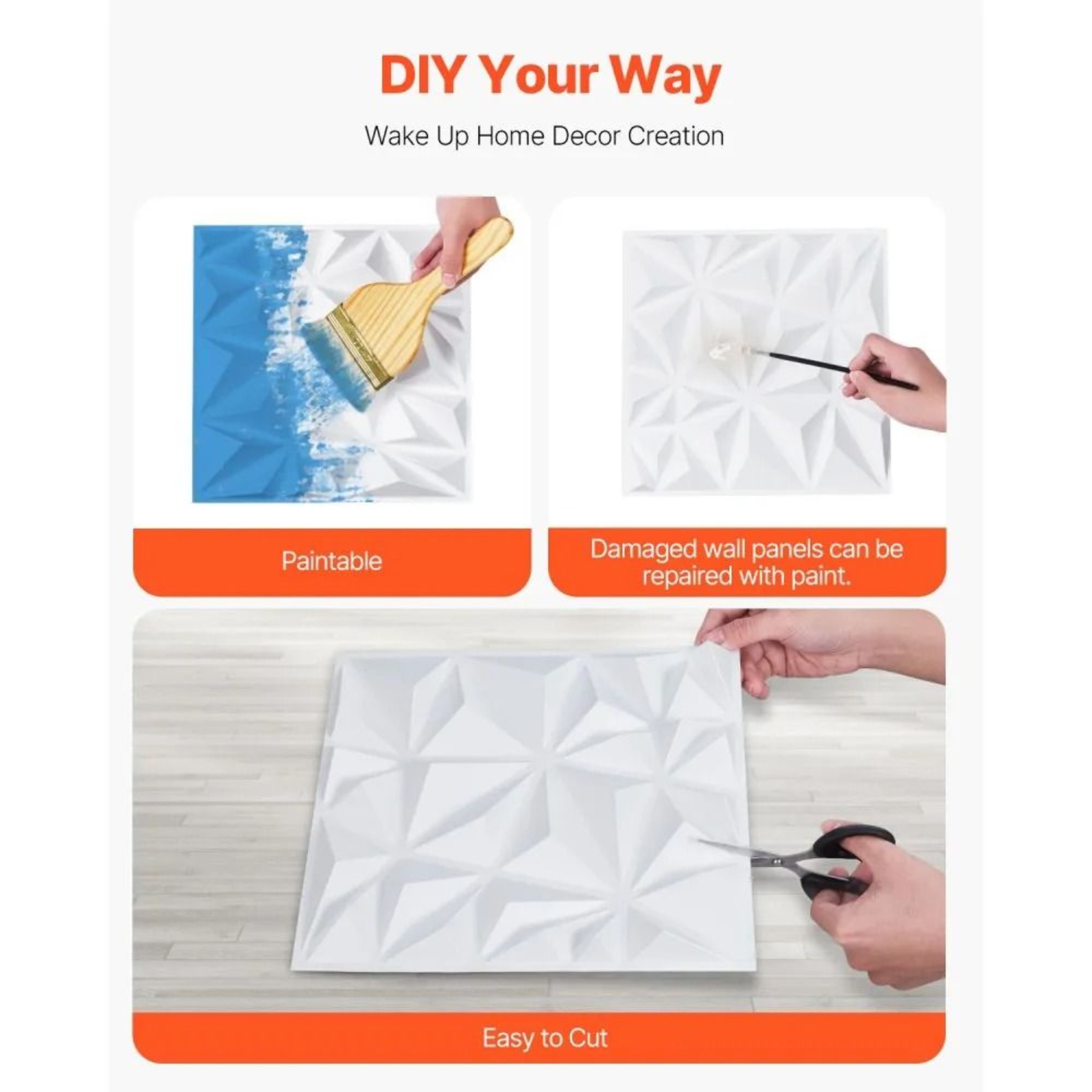 3D Wall Panels 33Pack Matte White PVC Diamond Design For Accent Walls 5