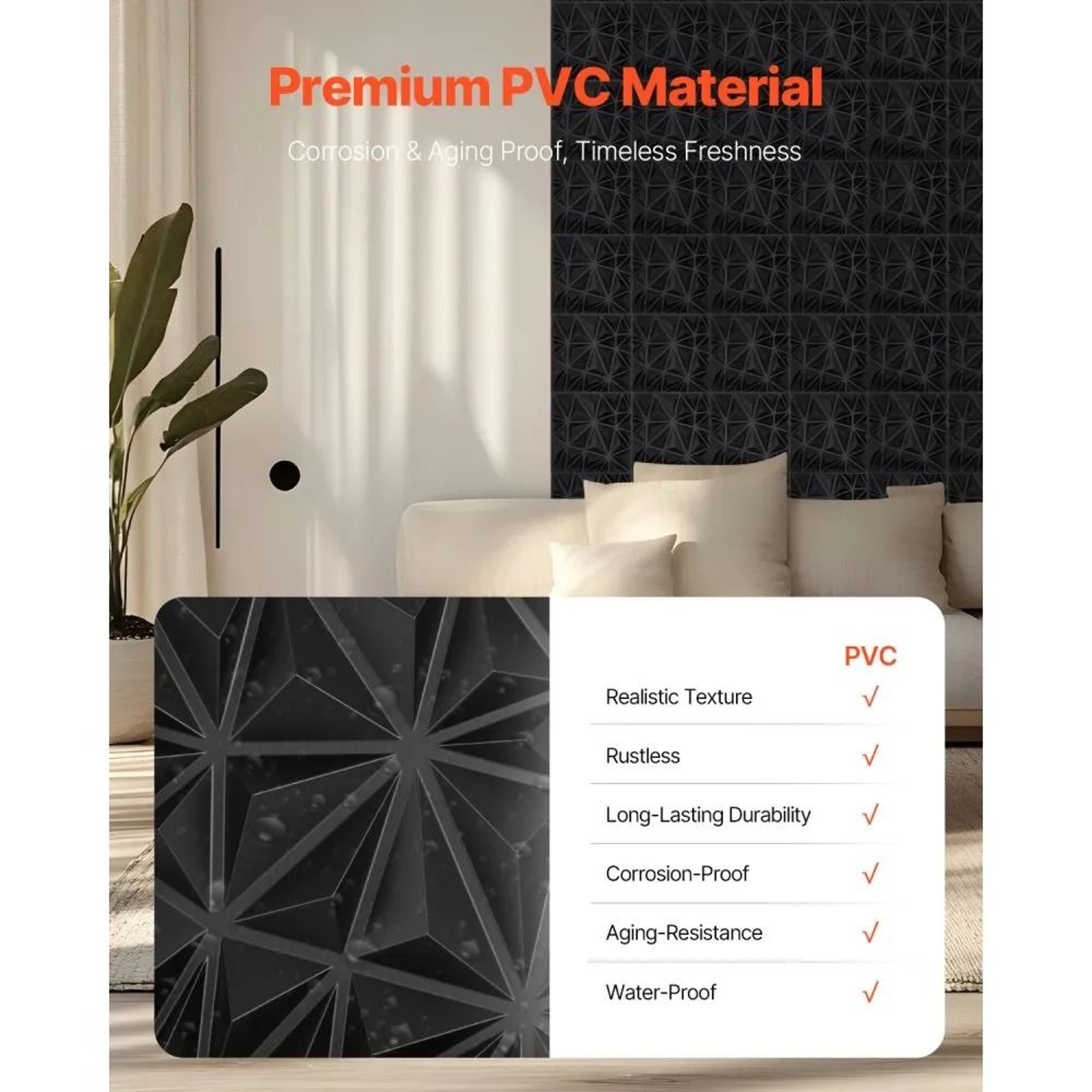 3D Wall Panels 33Pack PVC Diamond Textured Tiles In Matte Black For Accent Walls 3