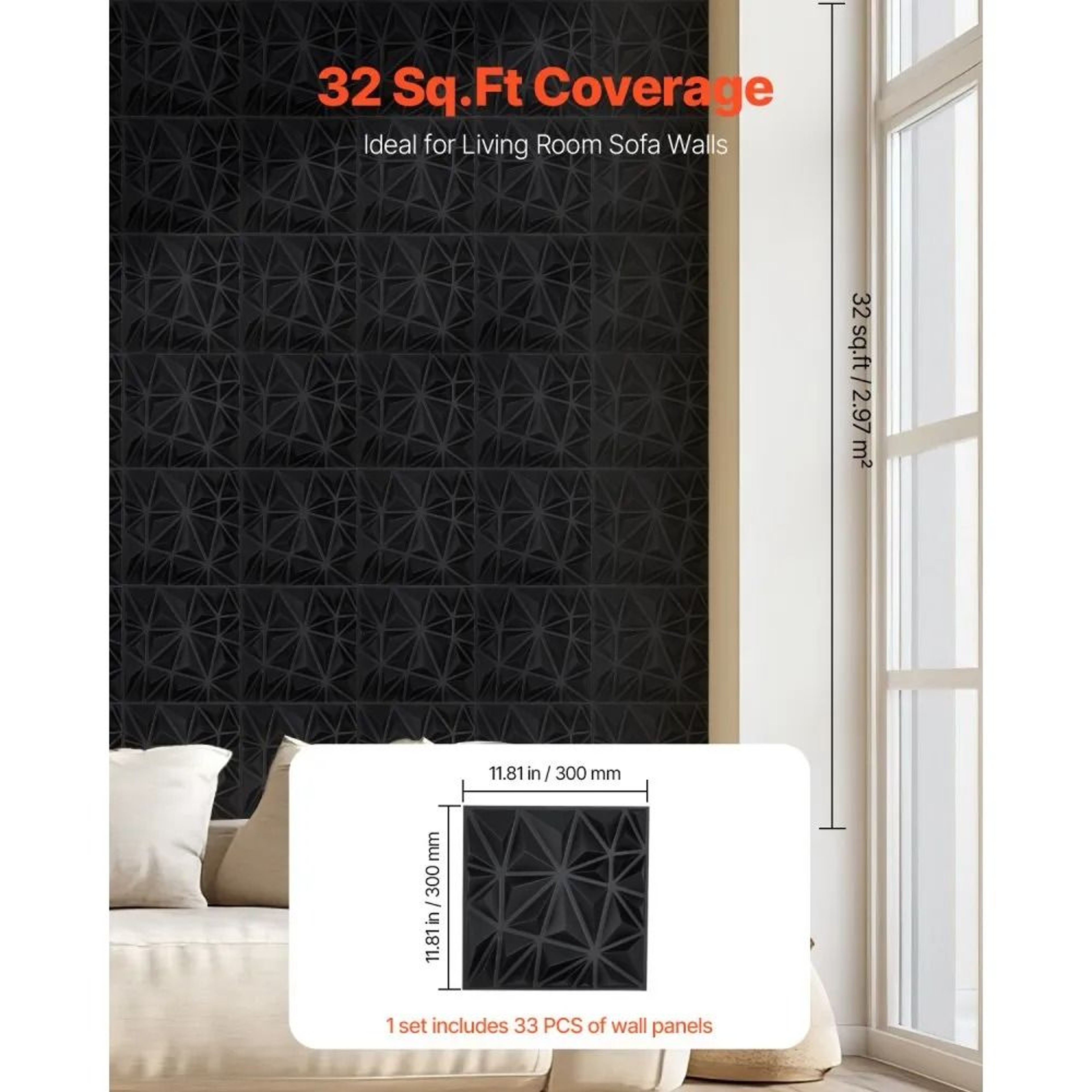 3D Wall Panels 33Pack PVC Diamond Textured Tiles In Matte Black For Accent Walls 2