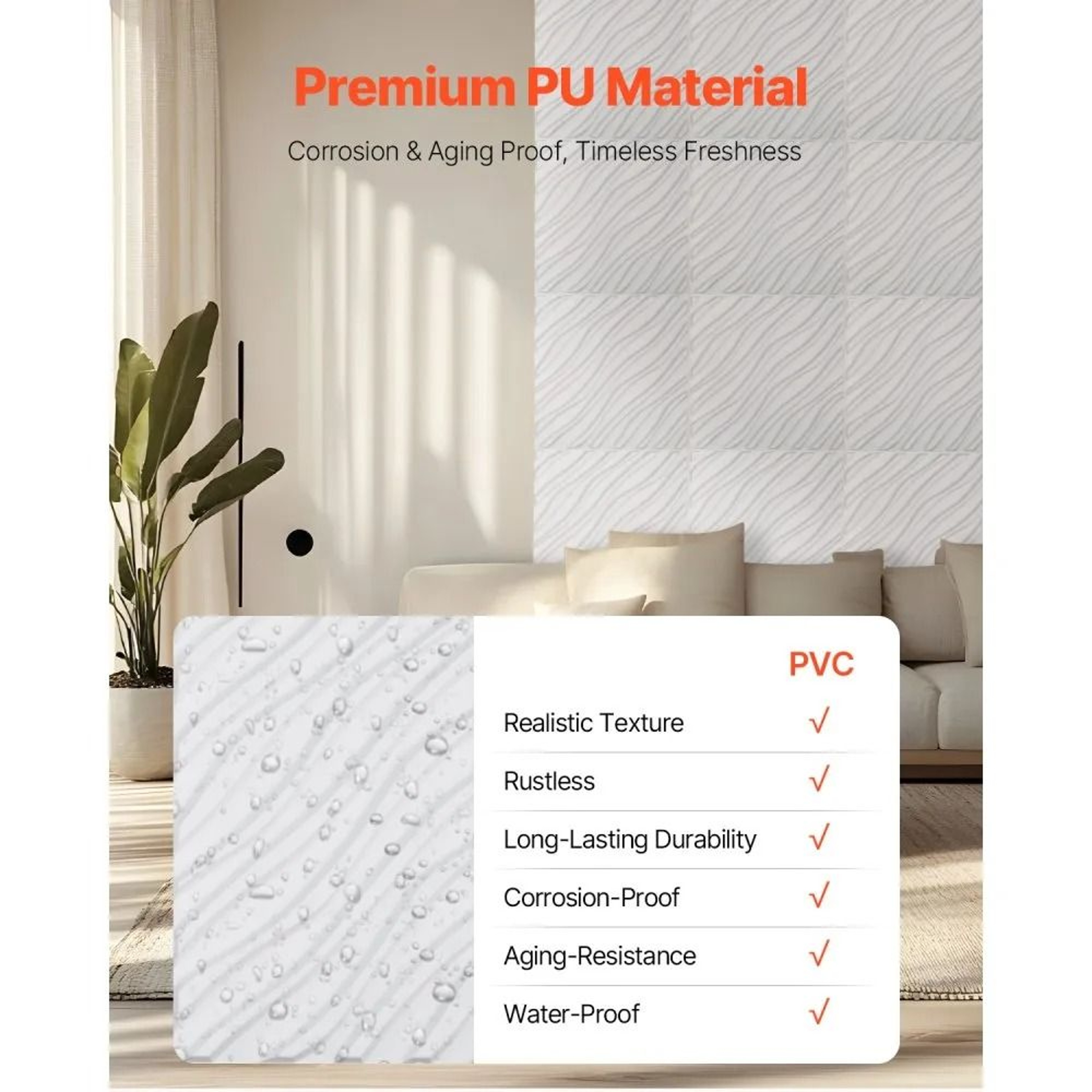 3D Wall Panels 12Pack PVC Wave Textured Wall Tiles 32 Sq Ft Matte White 3