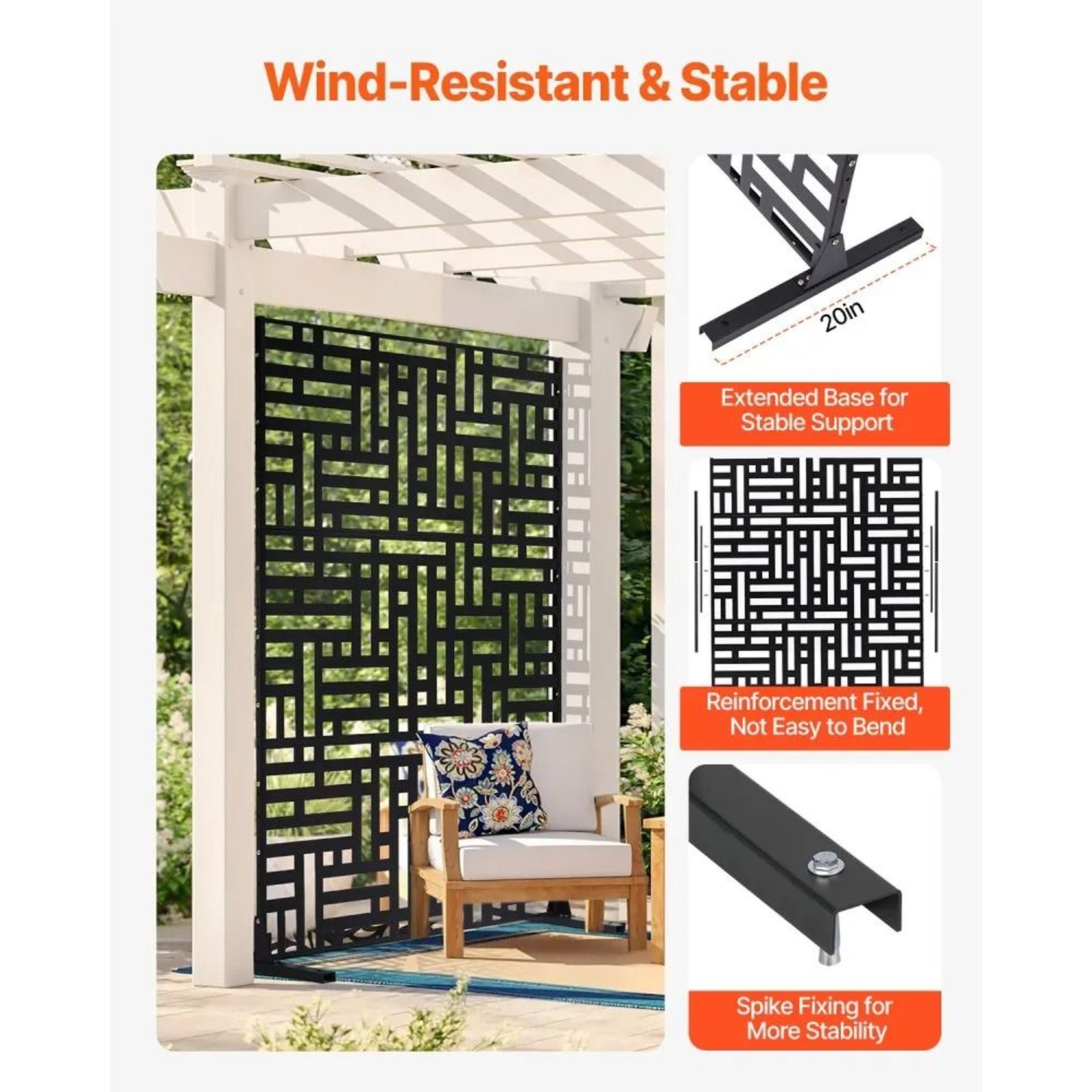 Metal Privacy Screen 3Panel Freestanding Outdoor Divider 47 X 76 Inches Black 3