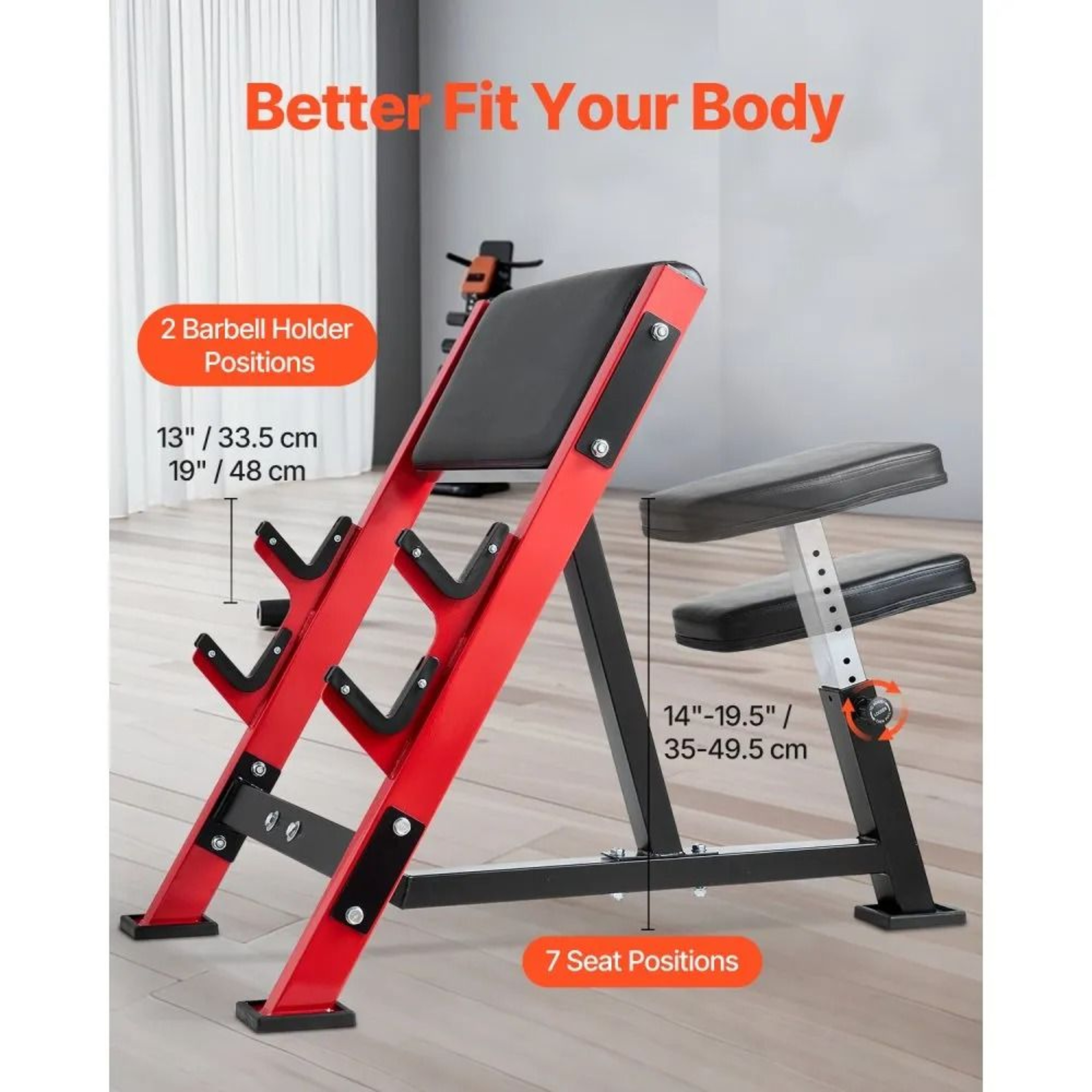 Preacher Curl Bench With Adjustable Seat And Barbell Holders For Bicep Training 7