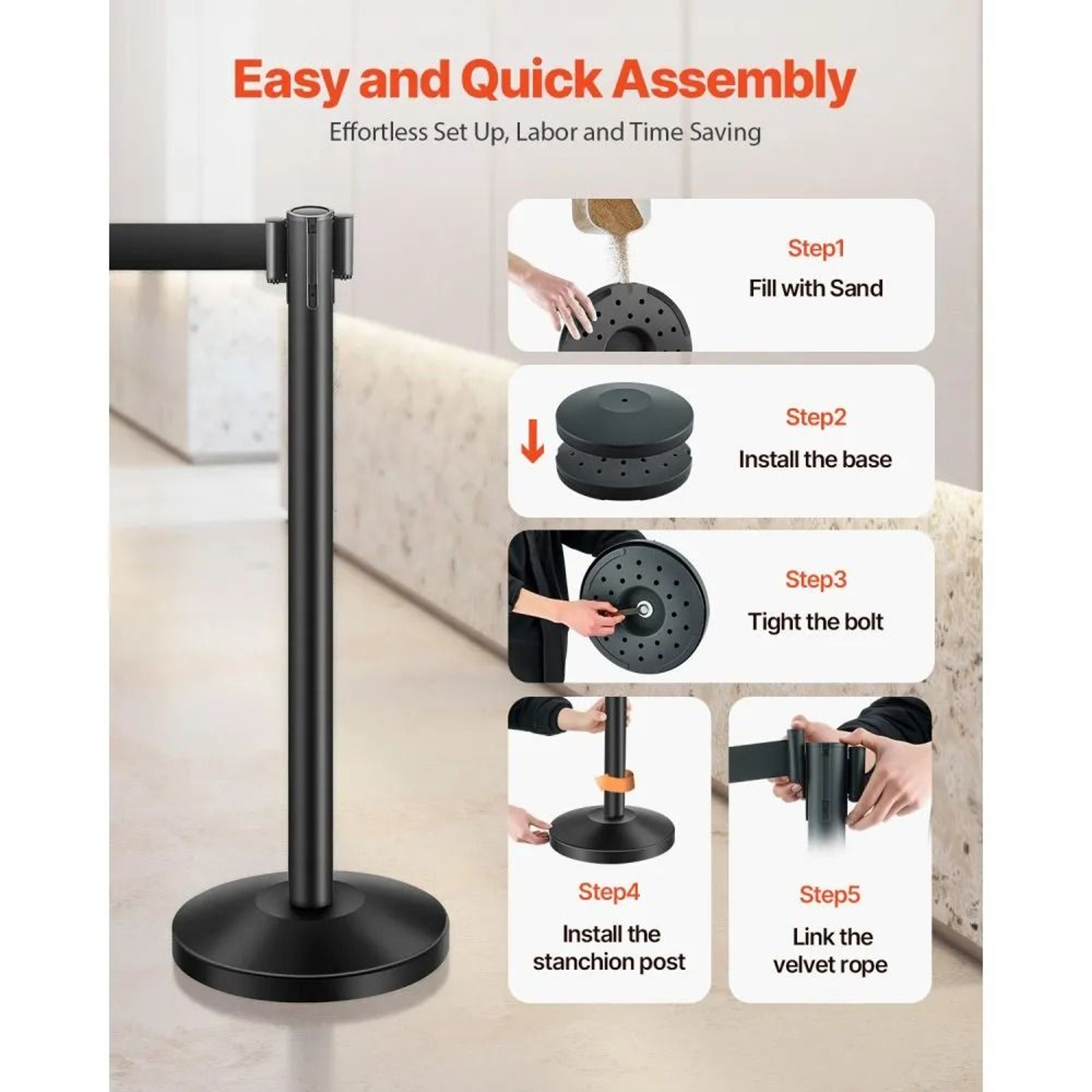 Stanchion Posts 8Piece Crowd Control Barrier Set With Retractable Belts And Fillable Bases 3