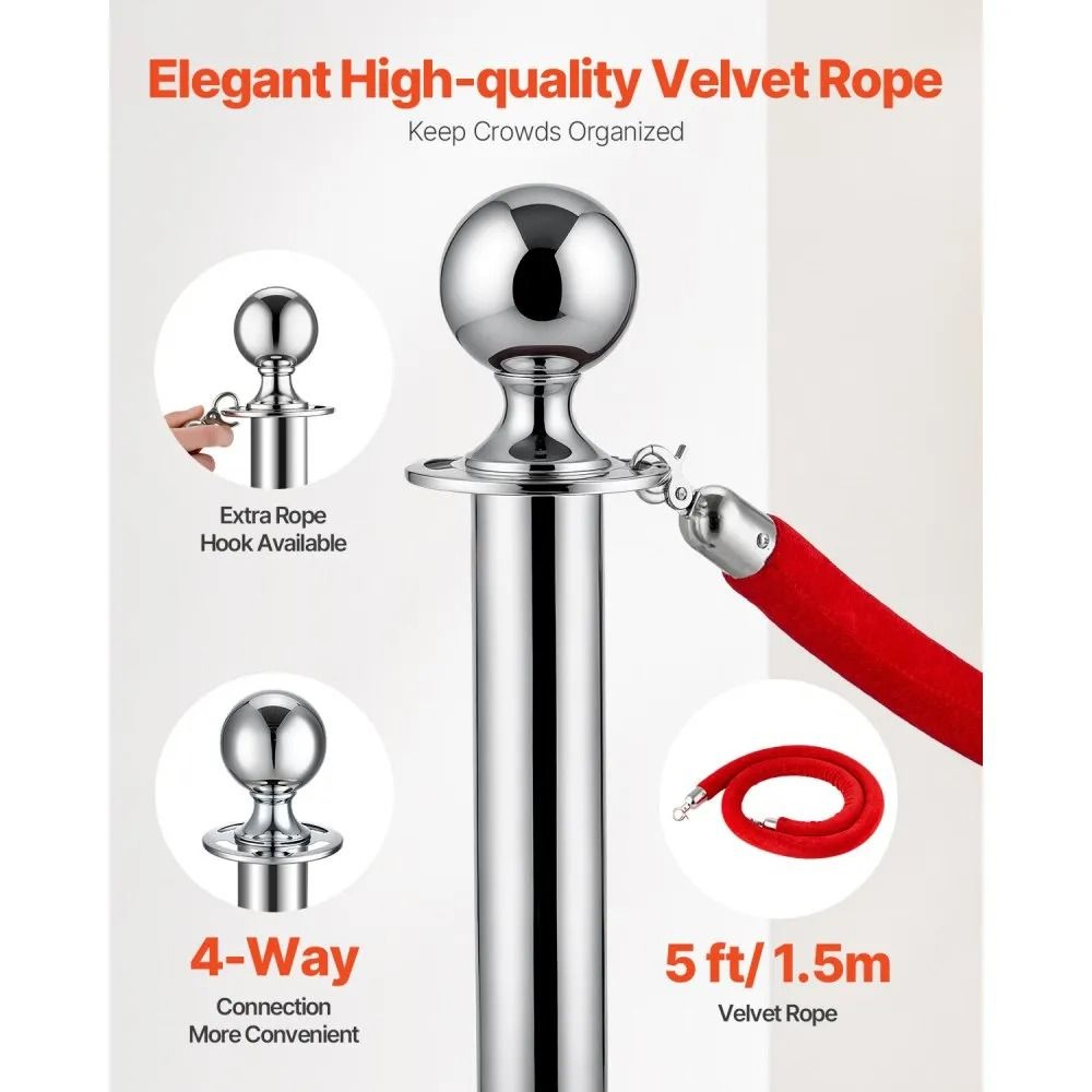 Stanchions And Velvet Ropes With Silver Stainless Steel Posts And Red Crowd Control Ropes 2