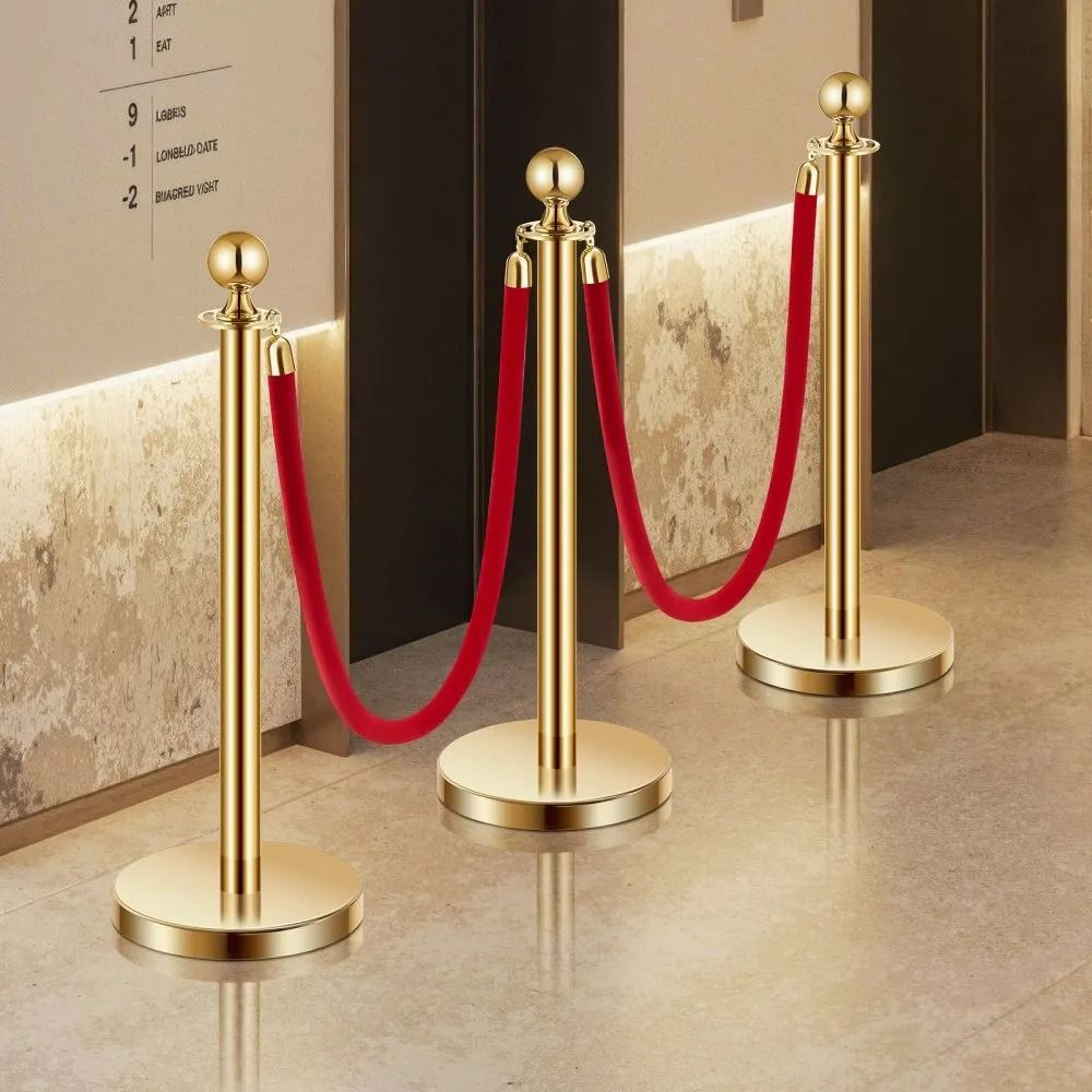 Gold Stanchions And Velvet Ropes 6Piece Crowd Control Barrier Set 5