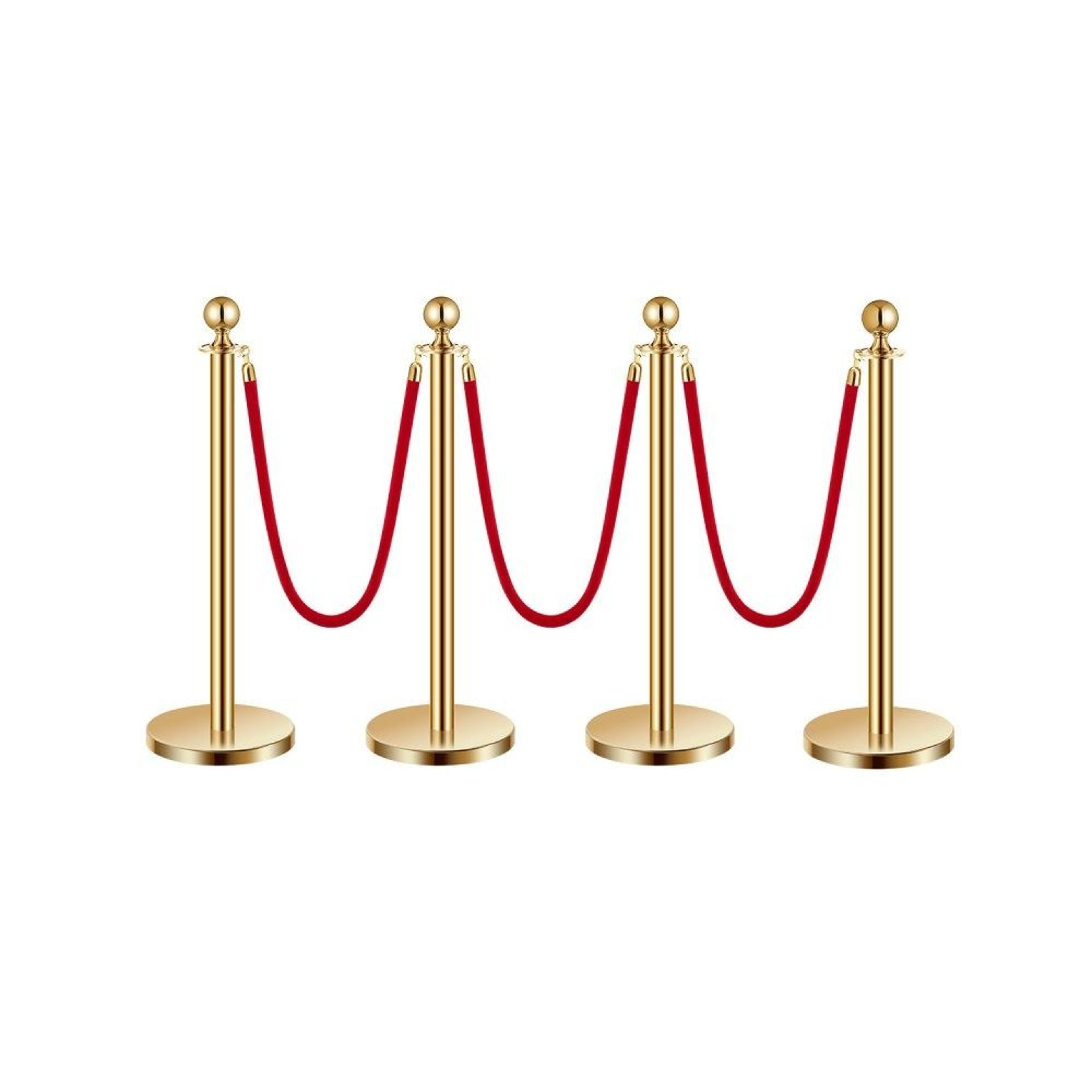 Gold Stanchion Posts With Red Velvet Ropes And Fillable Bases For Crowd Control 0