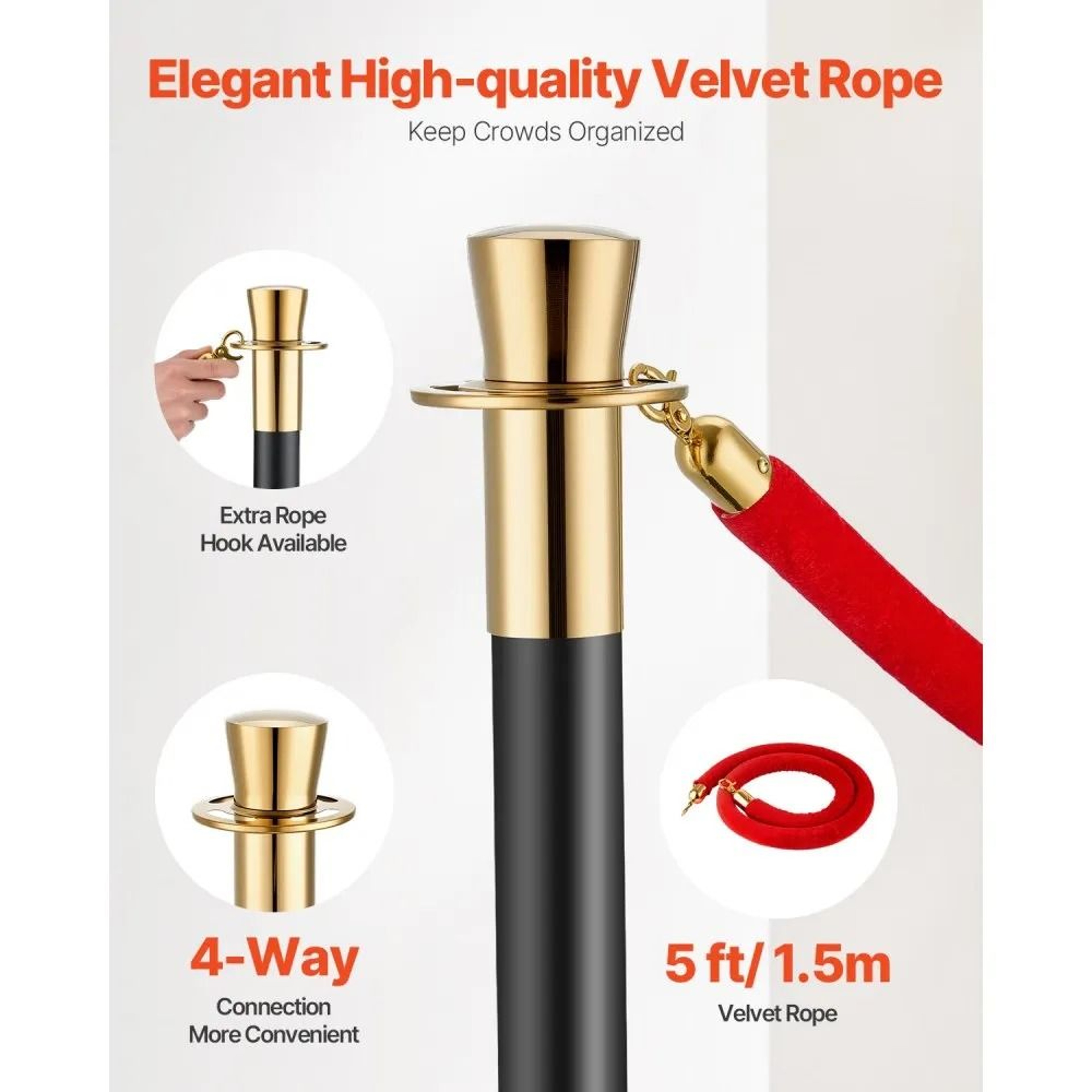 Stanchion Posts With Red Velvet Ropes And Fillable Bases For Crowd Control 2