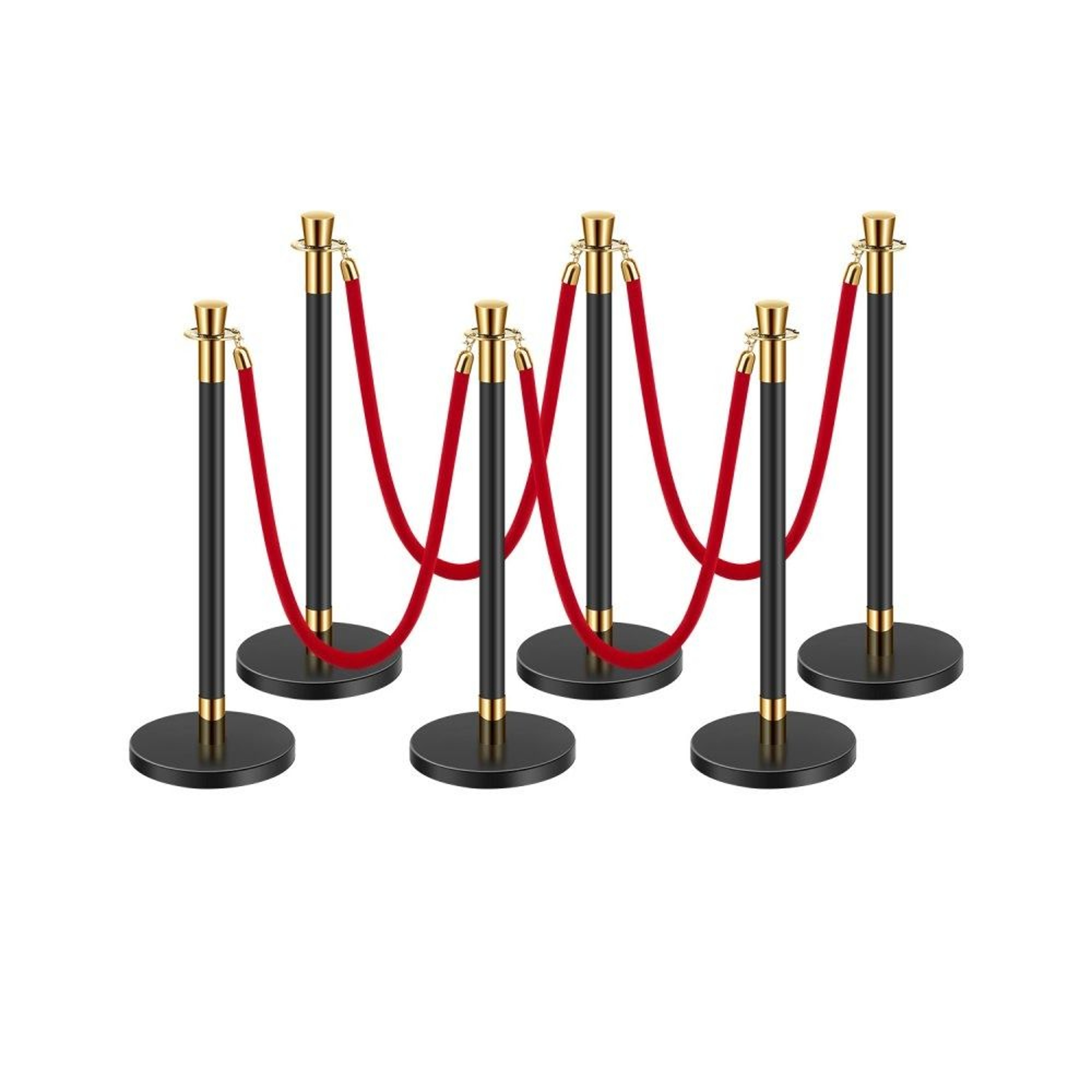 Stanchion Posts With Red Velvet Ropes And Fillable Bases For Crowd Control 0